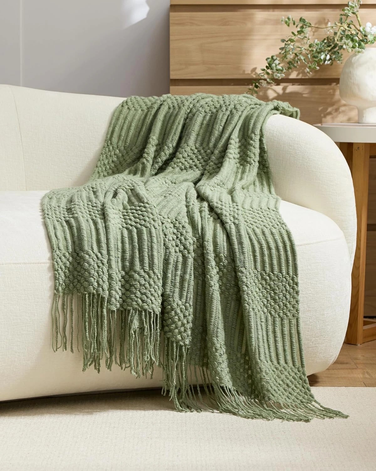 1 Gioia Casa Textured Knitted Throw 130x170cm - Sage Green, 1 of 4