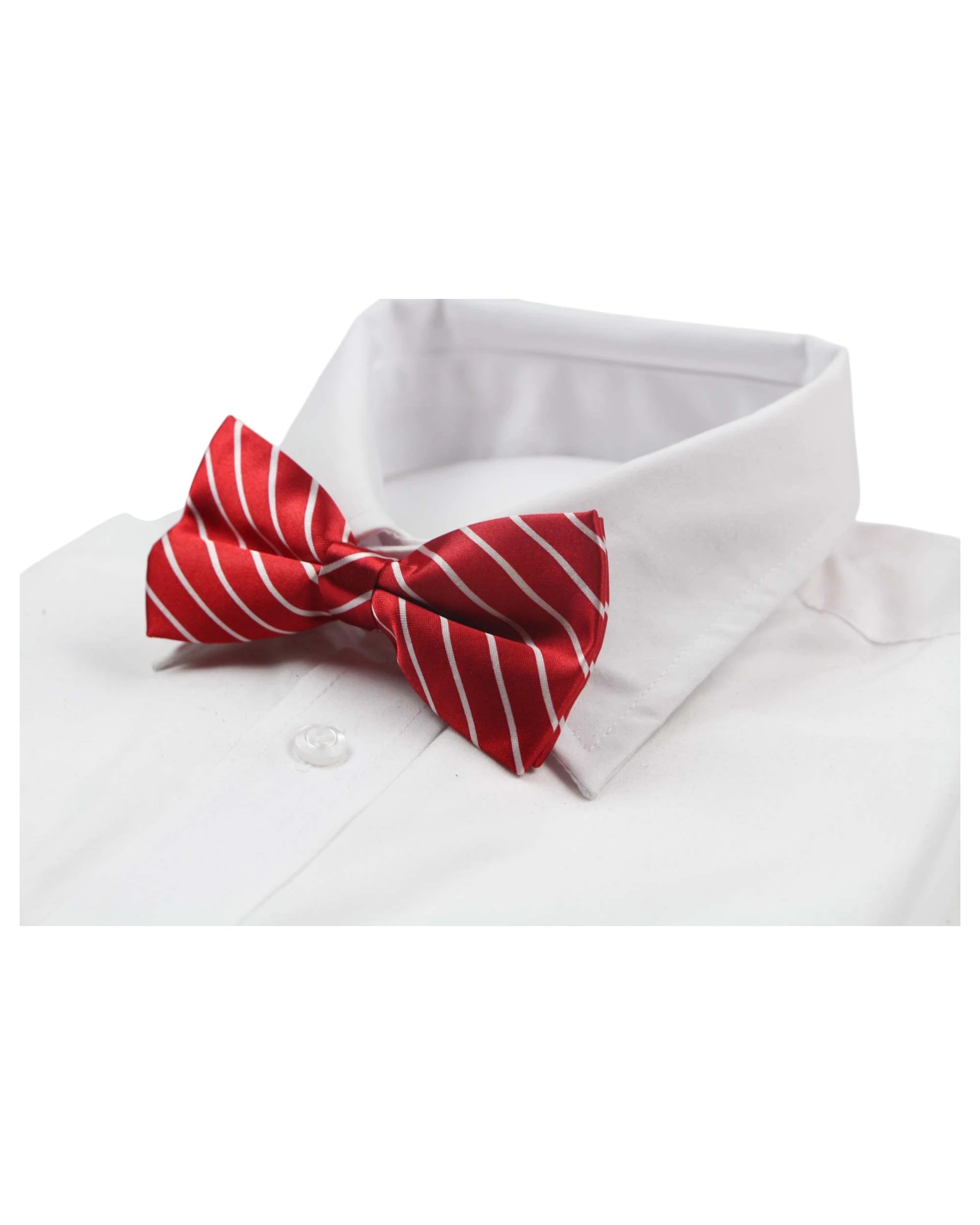 1 Zasel Mens Red With White Diagonal Stripe Patterned Bow Tie, 1 of 3