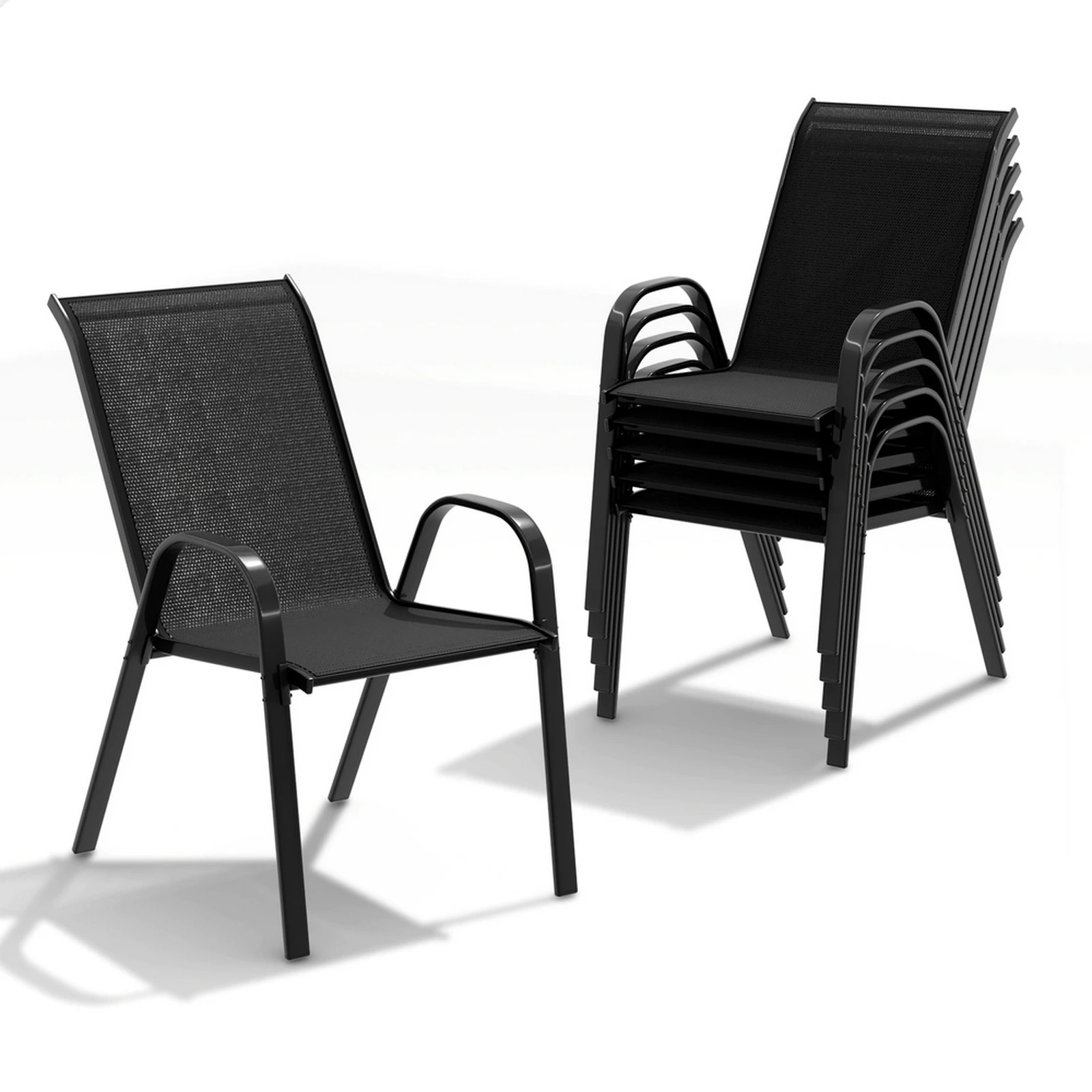 1 Alfordson 6x Outdoor Lounge Chairs Patio Dining Furniture Garden Stackable - Black, 1 of 10