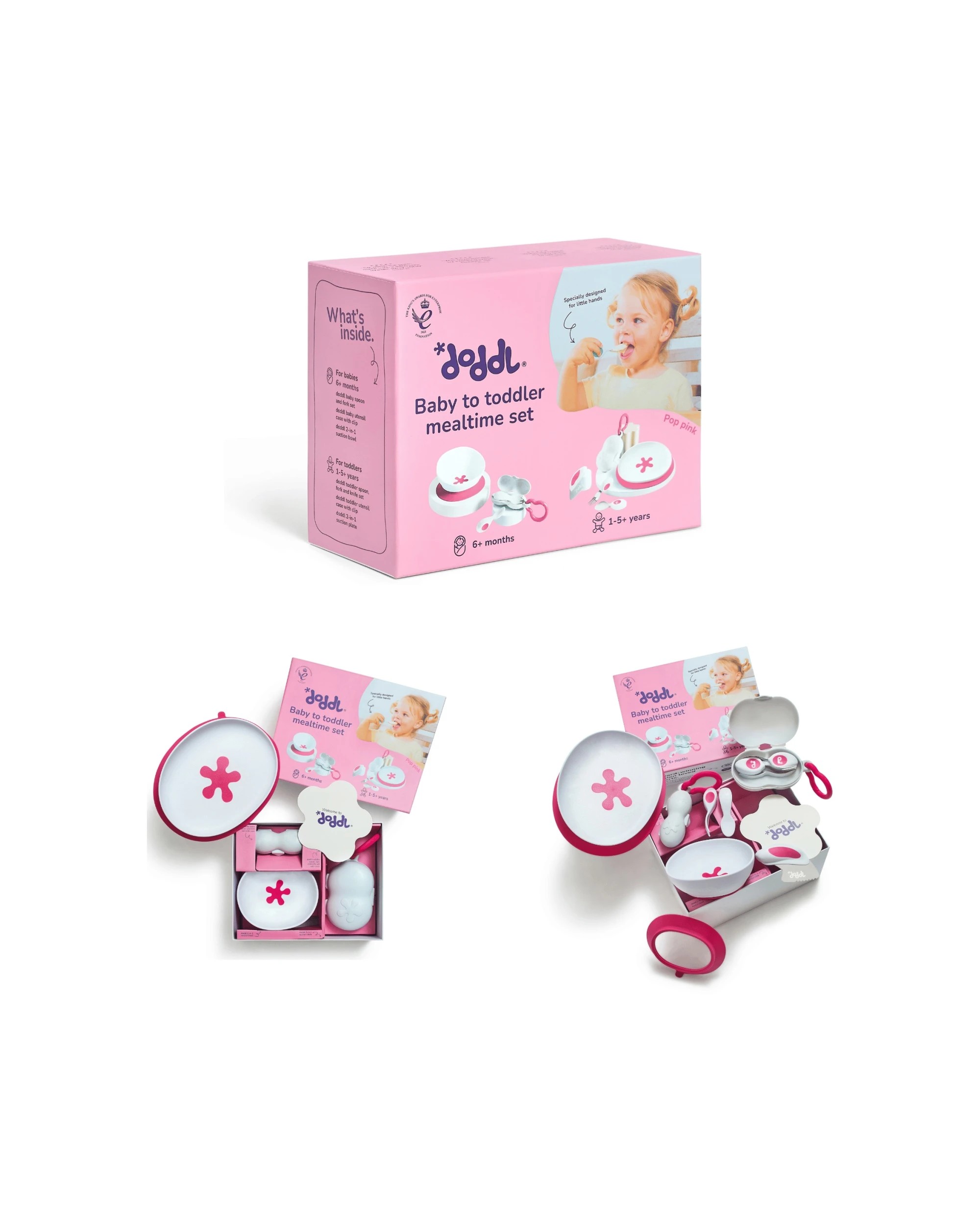 1 Doddl 9pc Mealtime Development Box Complete Set 6M-5Y - Pink, 1 of 6