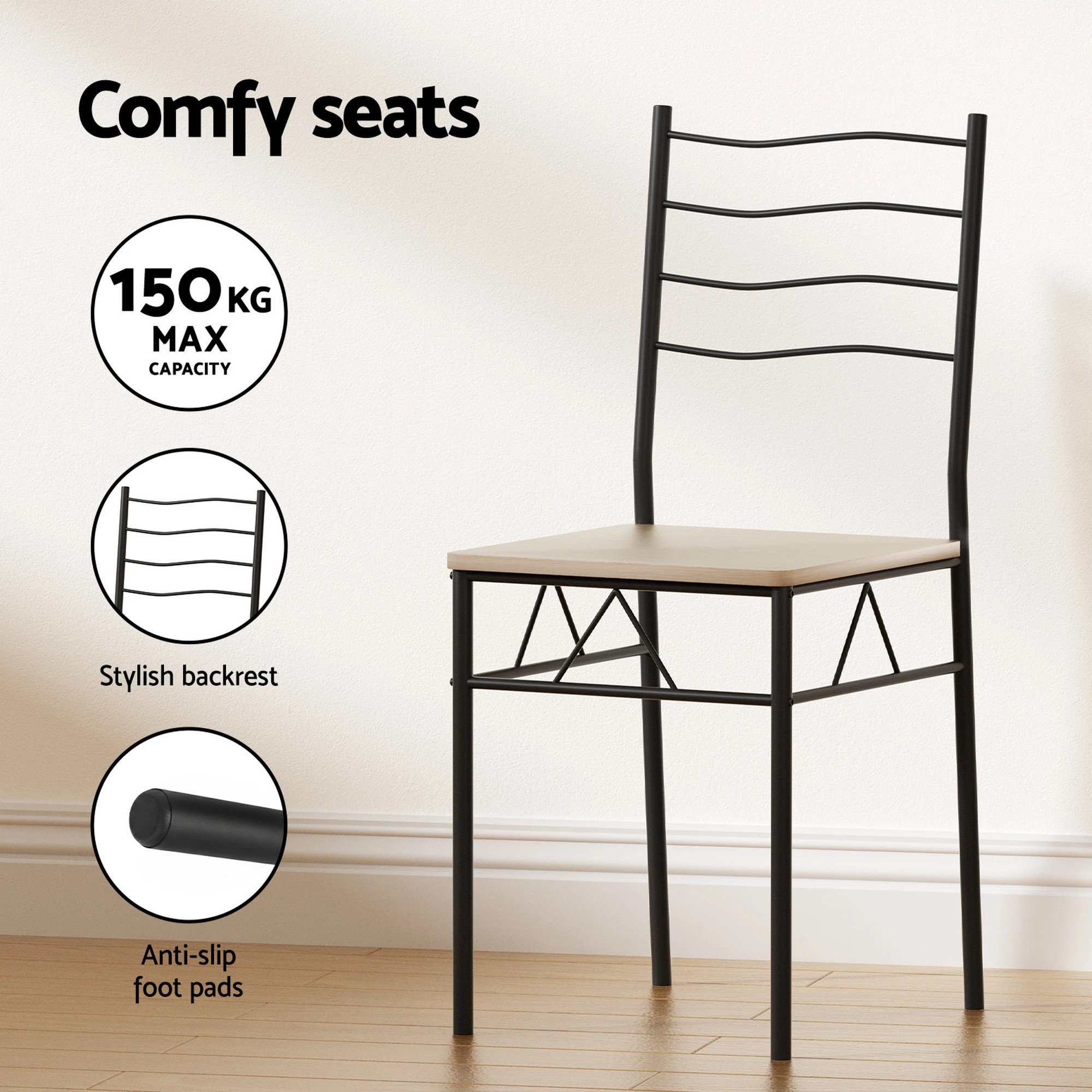 5 Artiss Dining Table and Chairs Set of 5 Compact Kitchen Furniture Modern - Natural, 5 of 6