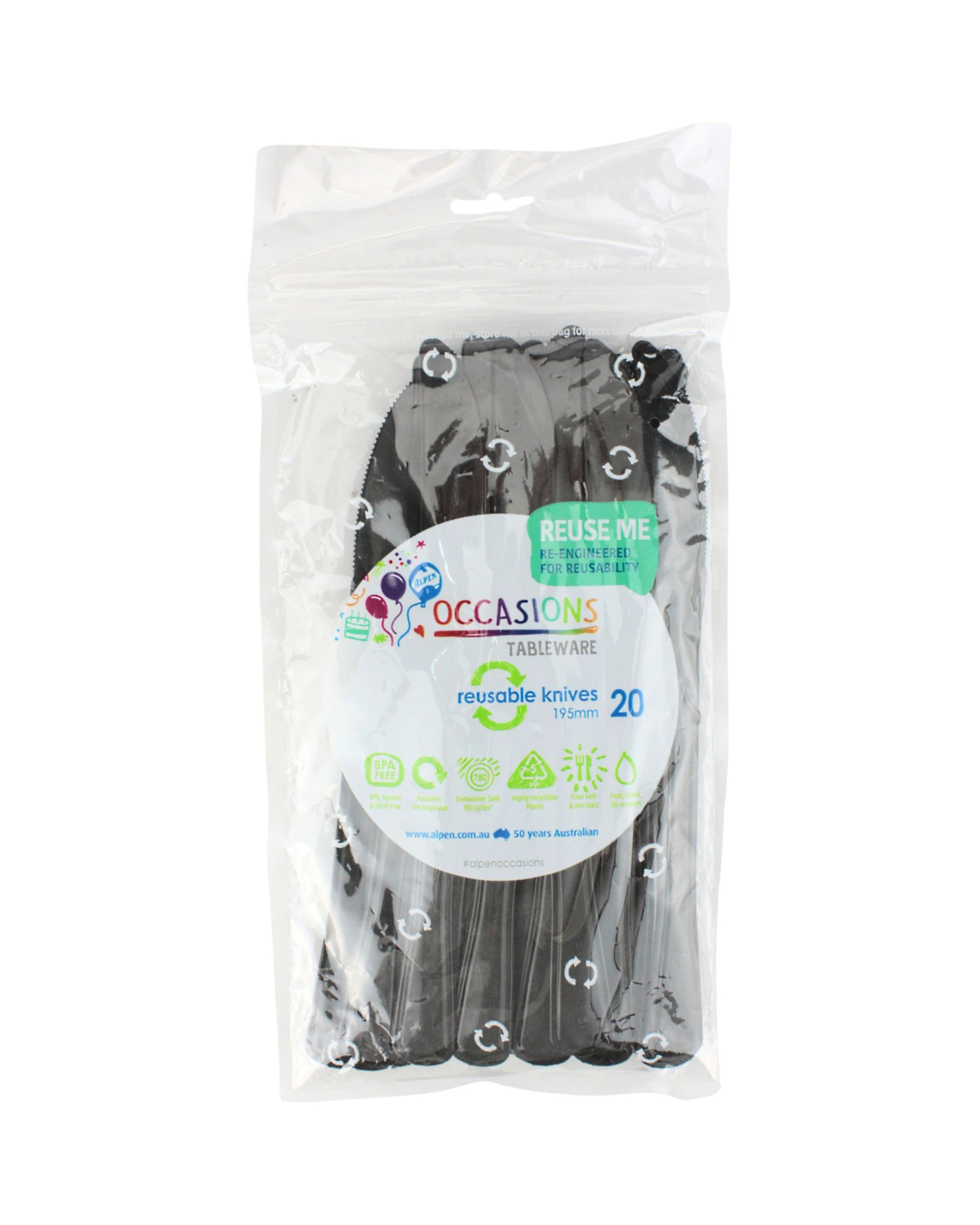 2 Alpen Reusable Knives Pack of 20 - Black - Black, 2 of 3