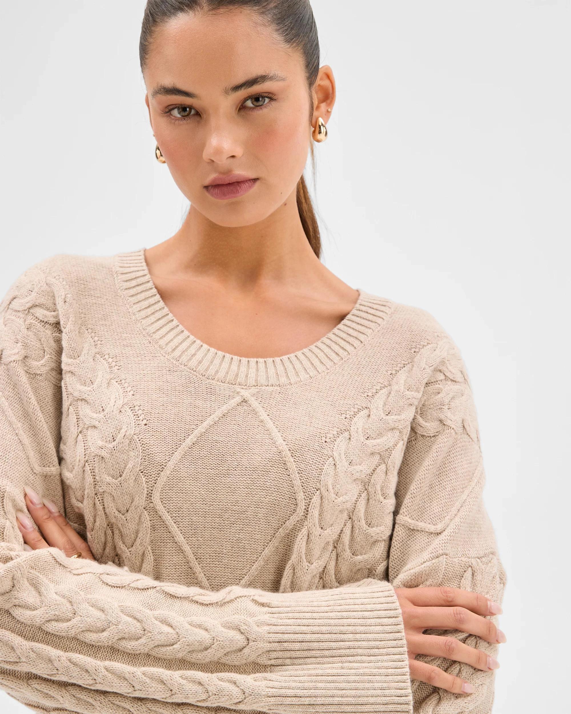 4 Lily Loves Cable Knit Jumper PINE NUT MARLE, 4 of 6