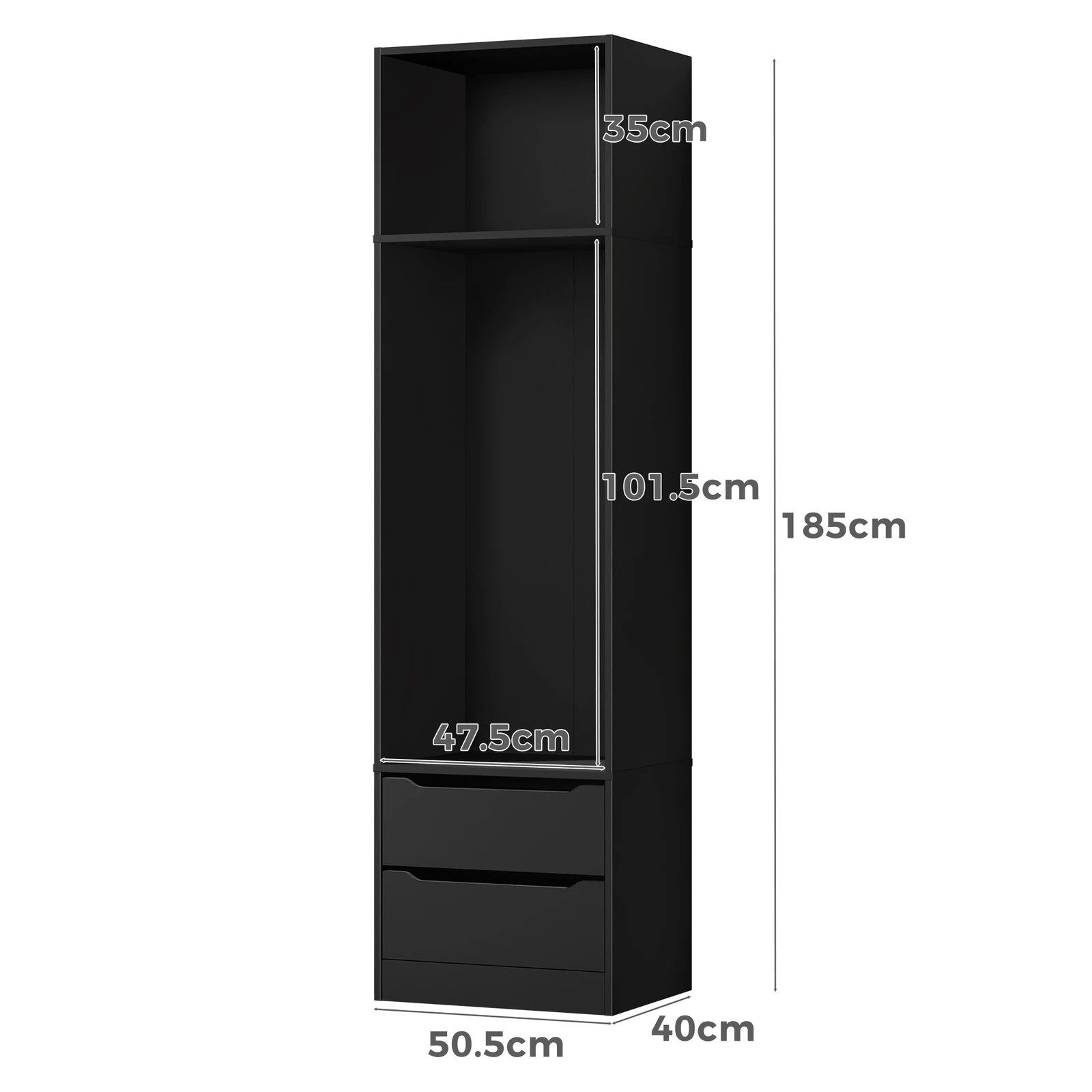 7 Alfordson Chest of 2 Drawers Office Storage Cabinet Tallboy Bedroom - Black, 7 of 10