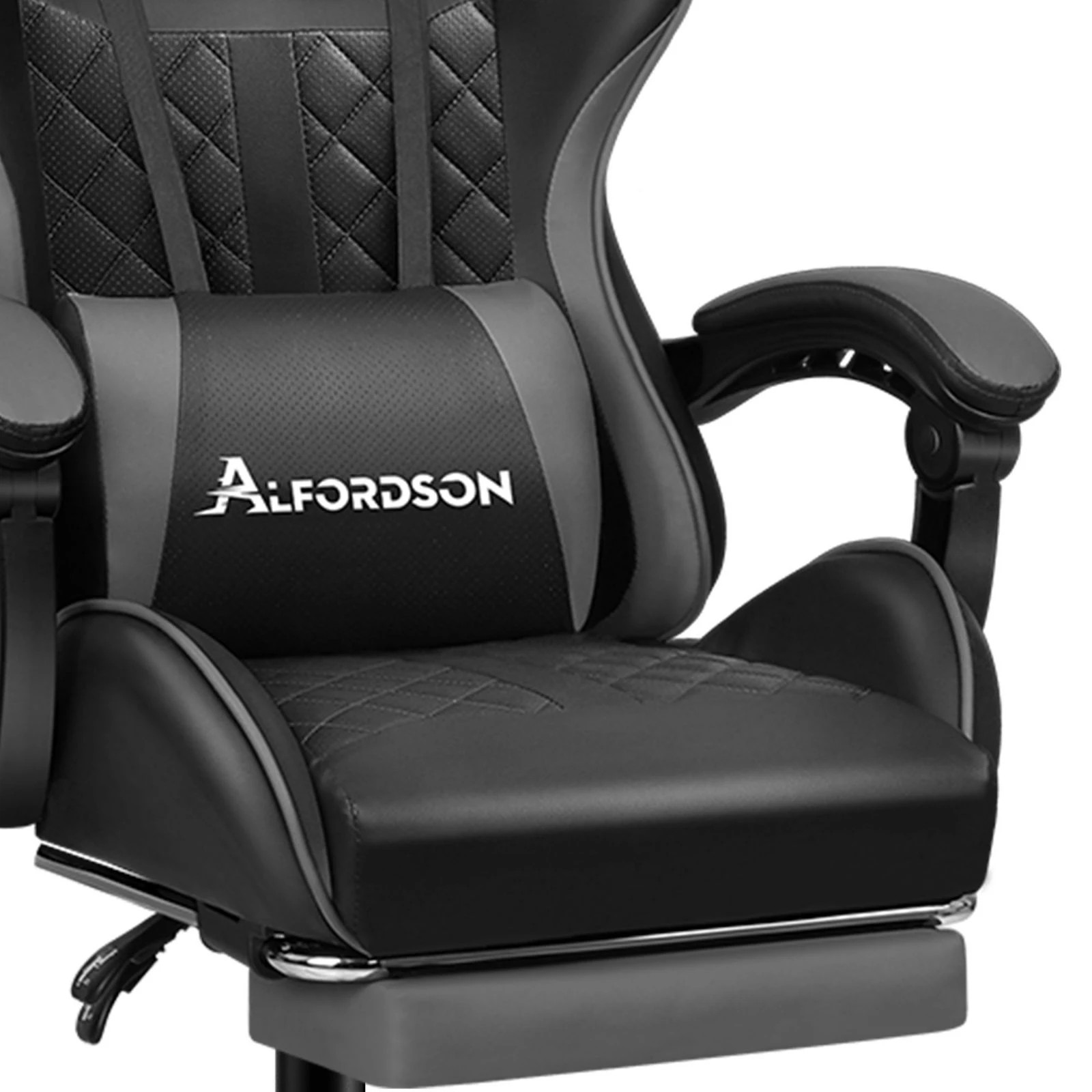 8 Alfordson Gaming Chair Office Racer Large Lumbar Cushion Footrest Seat Leather - Grey, 8 of 10
