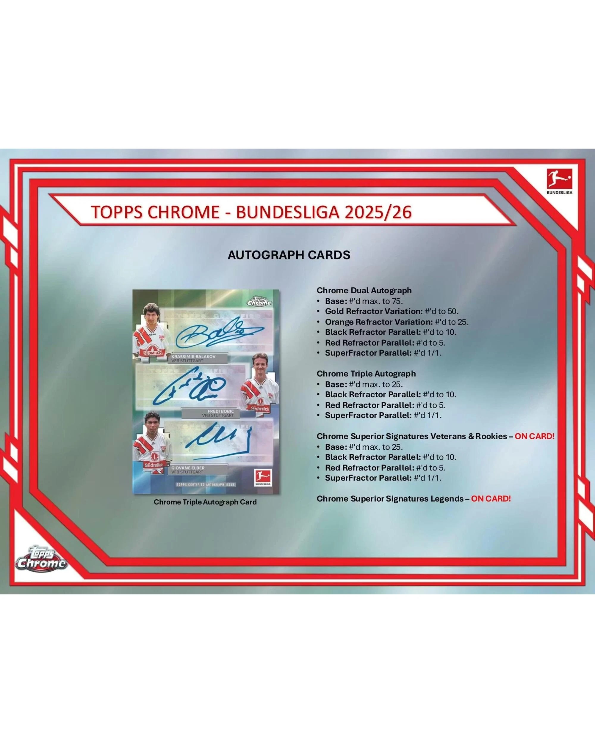 6 Topps 2025/2026 Chrome Bundesliga Soccer Blaster Box, 6 of 10
