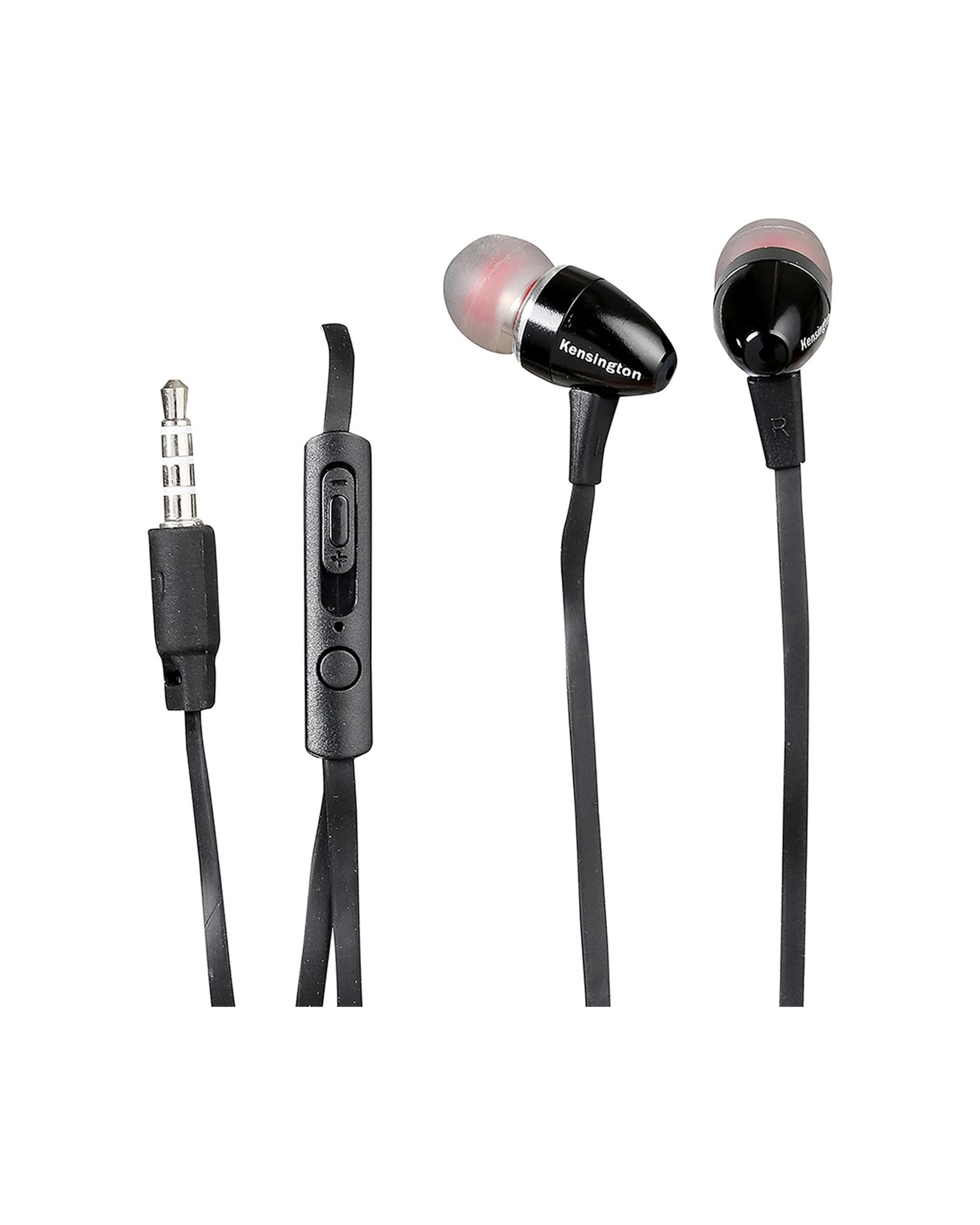 1 Kensington In-Ear Headphones Headset With Microphone Flat Cable Metal Housing - Black, 1 of 3