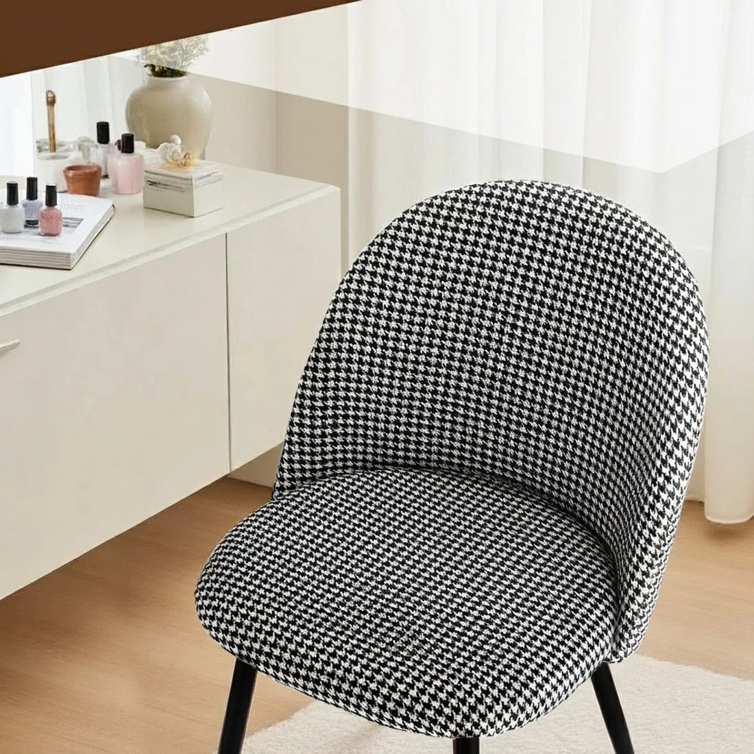 5 Artiss Dining Chairs Set of 2 Linen Solid Curved Houndstooth - Multi, 5 of 6