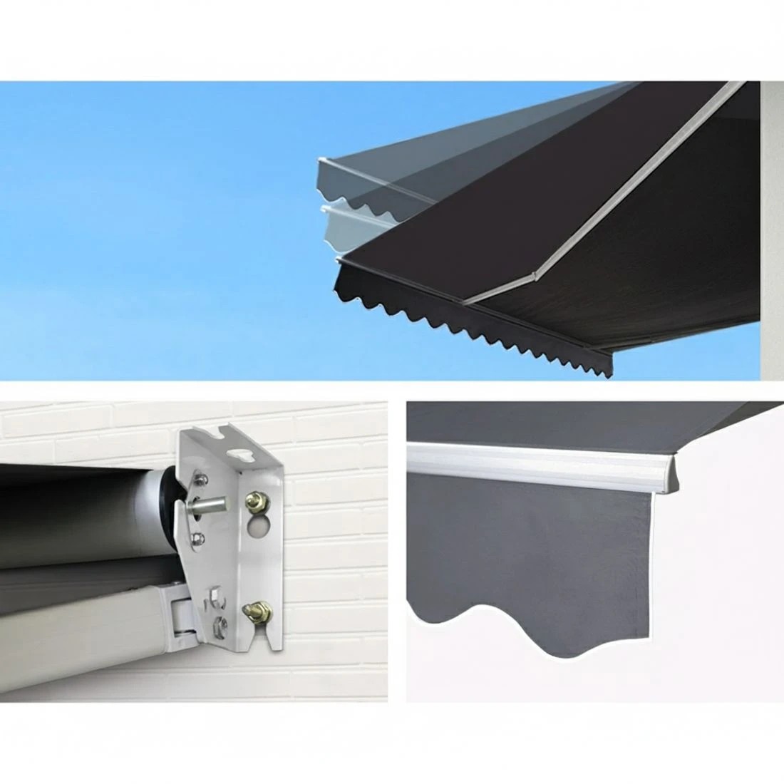 6 Instahut Retractable Folding Arm Awning Manual Sunshade 3Mx2.5M - Grey, 6 of 6