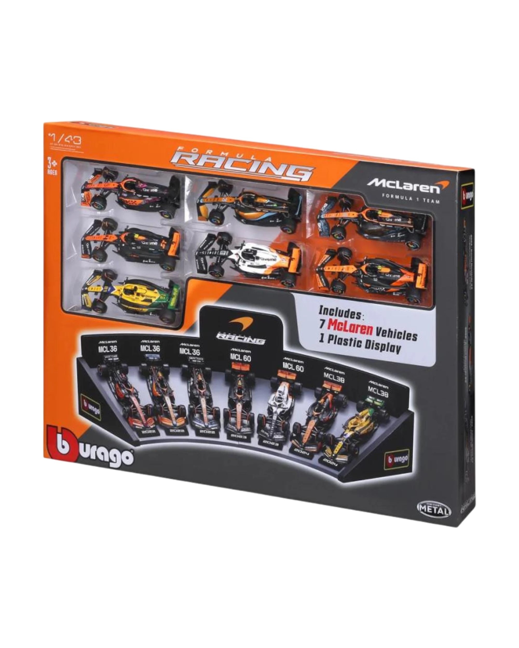 3 Bburago Formula Racing 1:43 Mclaren 7 Piece Collection with Display Stand Gift Set, 3 of 4
