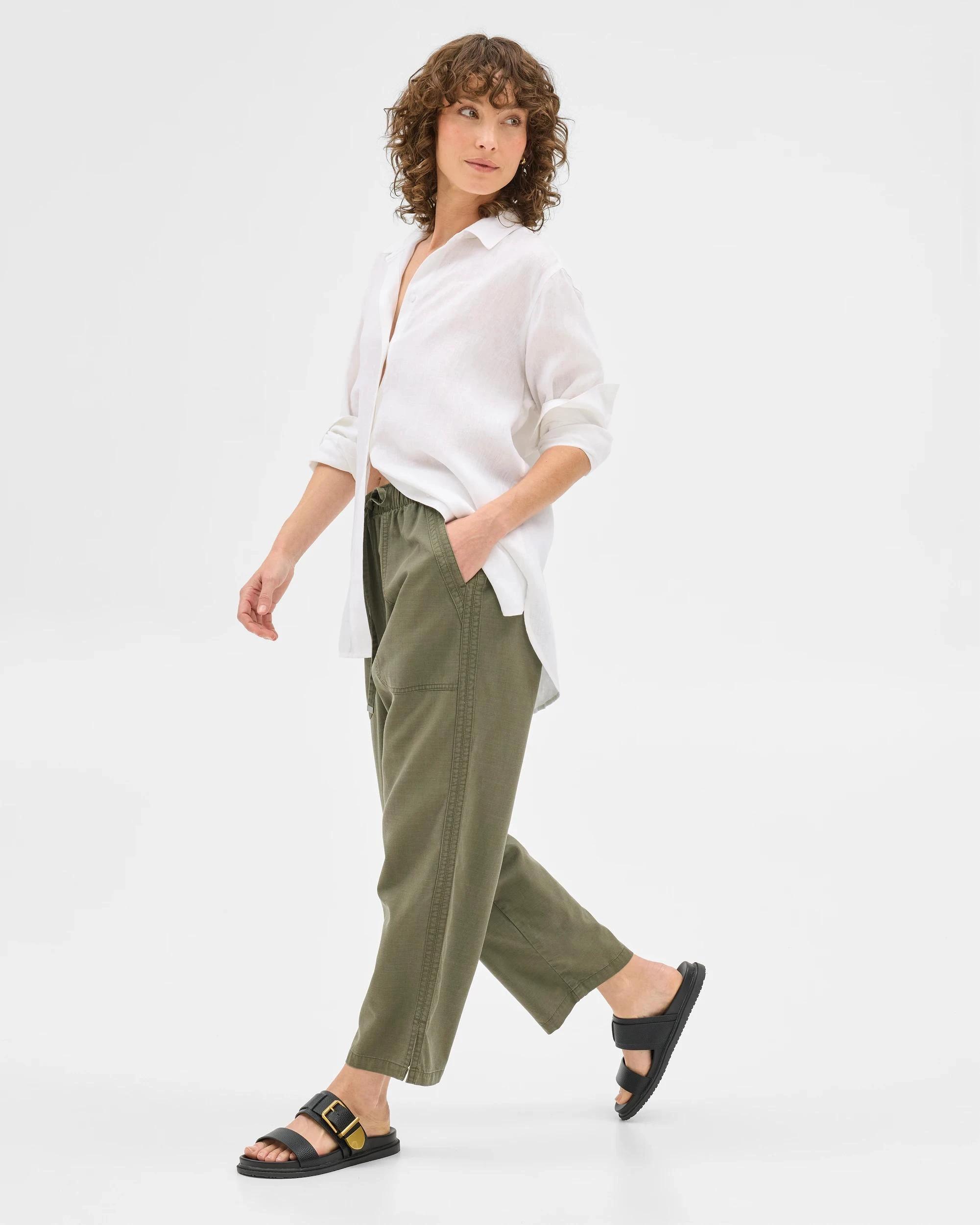 3 Target Straight Slub Pants ARMY GREEN, 3 of 6