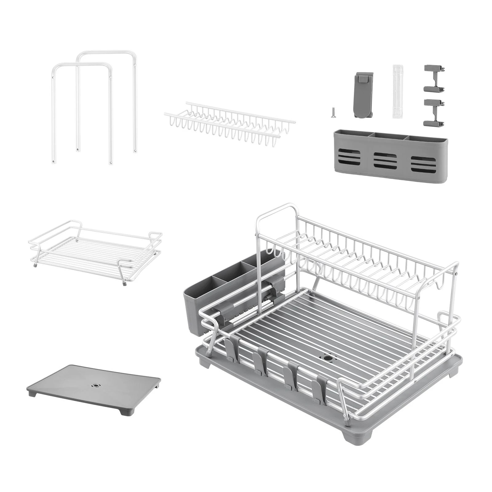 7 Ausway 2 Tier Kitchen Dish Drainer Rack with Drain Tray Countertop Organiser, 7 of 7