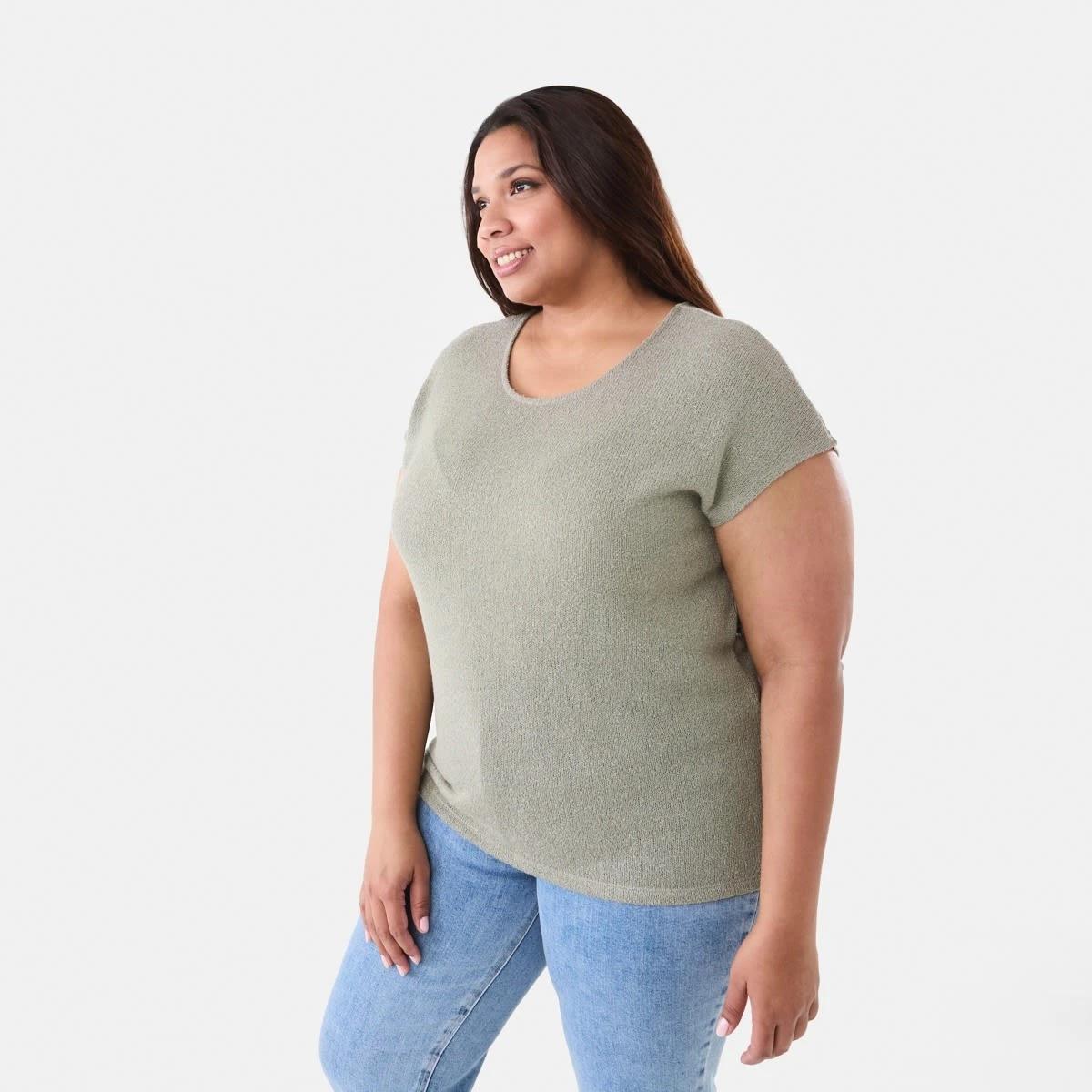 2 Curve Short Sleeve Textured Knit Top Soft Khaki, 2 of 5