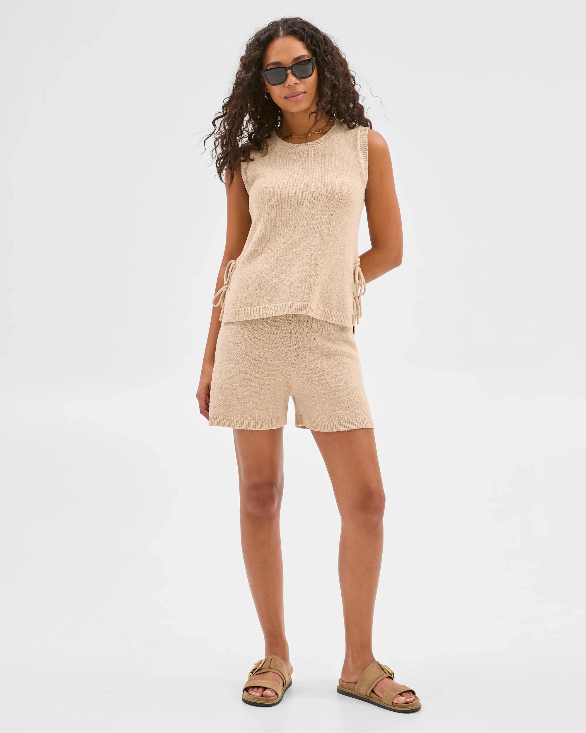 2 Target Australian Cotton Blend Boucle Knit Shorts ASH BROWN, 2 of 6