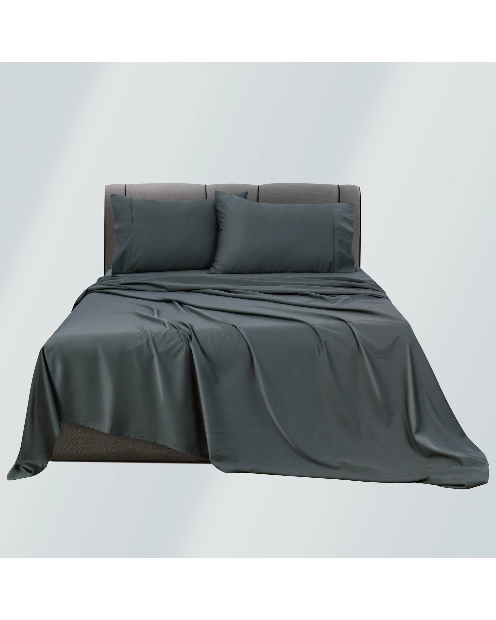 2 Bianca Bedding Rosebank Extra Long Extra Wide Flat 500 Tc Bamboo Cotton Sheet Set - Charcoal - Split King, 2 of 10