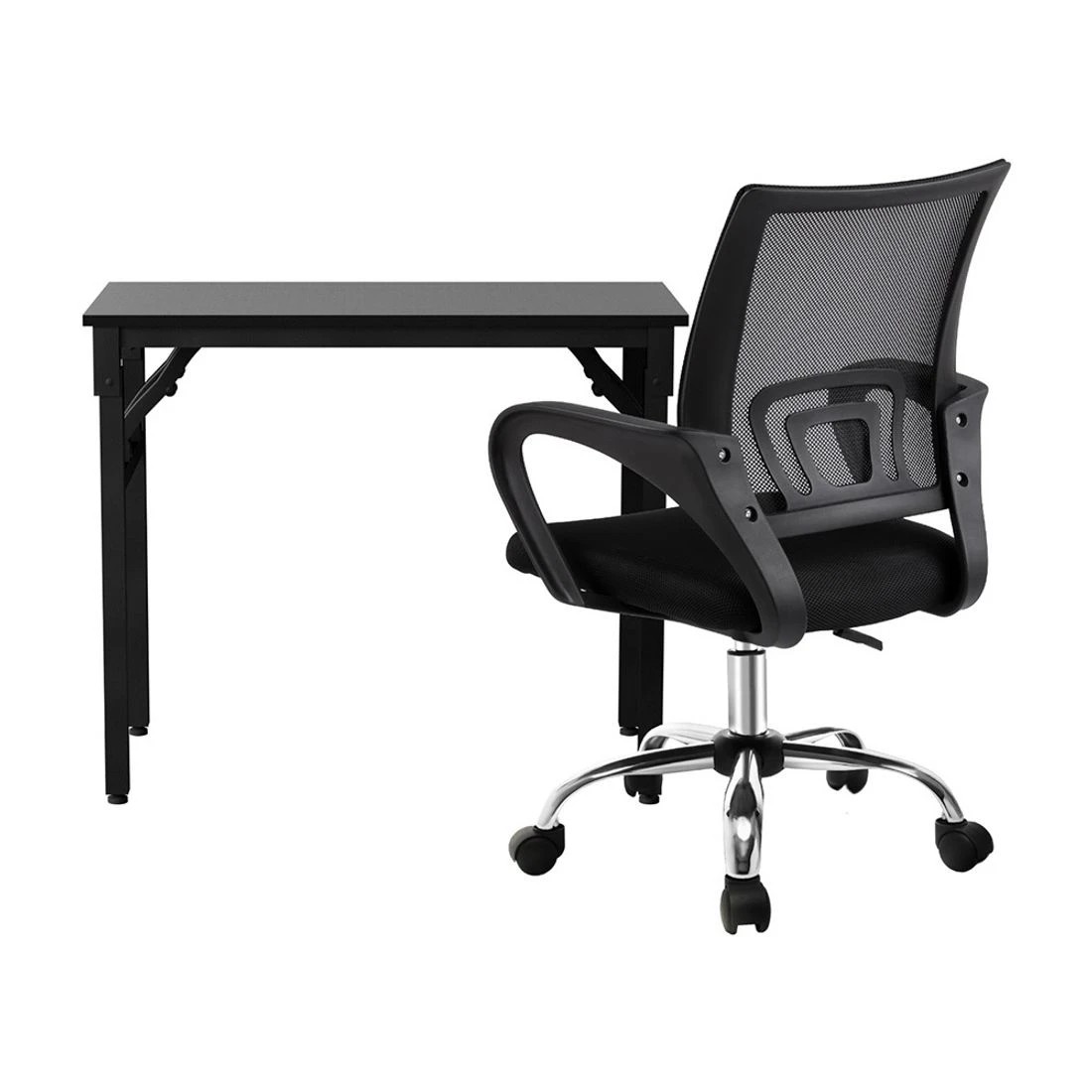 3 Artiss Computer Desk Mesh Office Chair Set Foldable Home Study Table - Black, 3 of 6