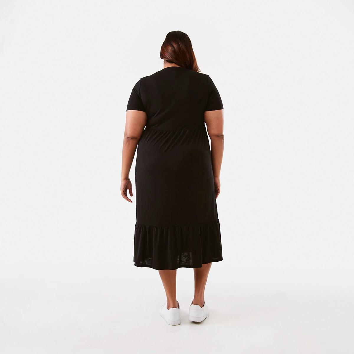 3 Curve Short Sleeve Jersey Midi Dress Black, 3 of 6