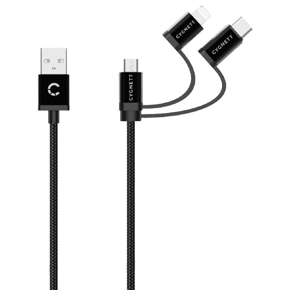 1 Cygnett Essentials 3-in-1 MFi Lightning Cable 1m Black, 1 of 4