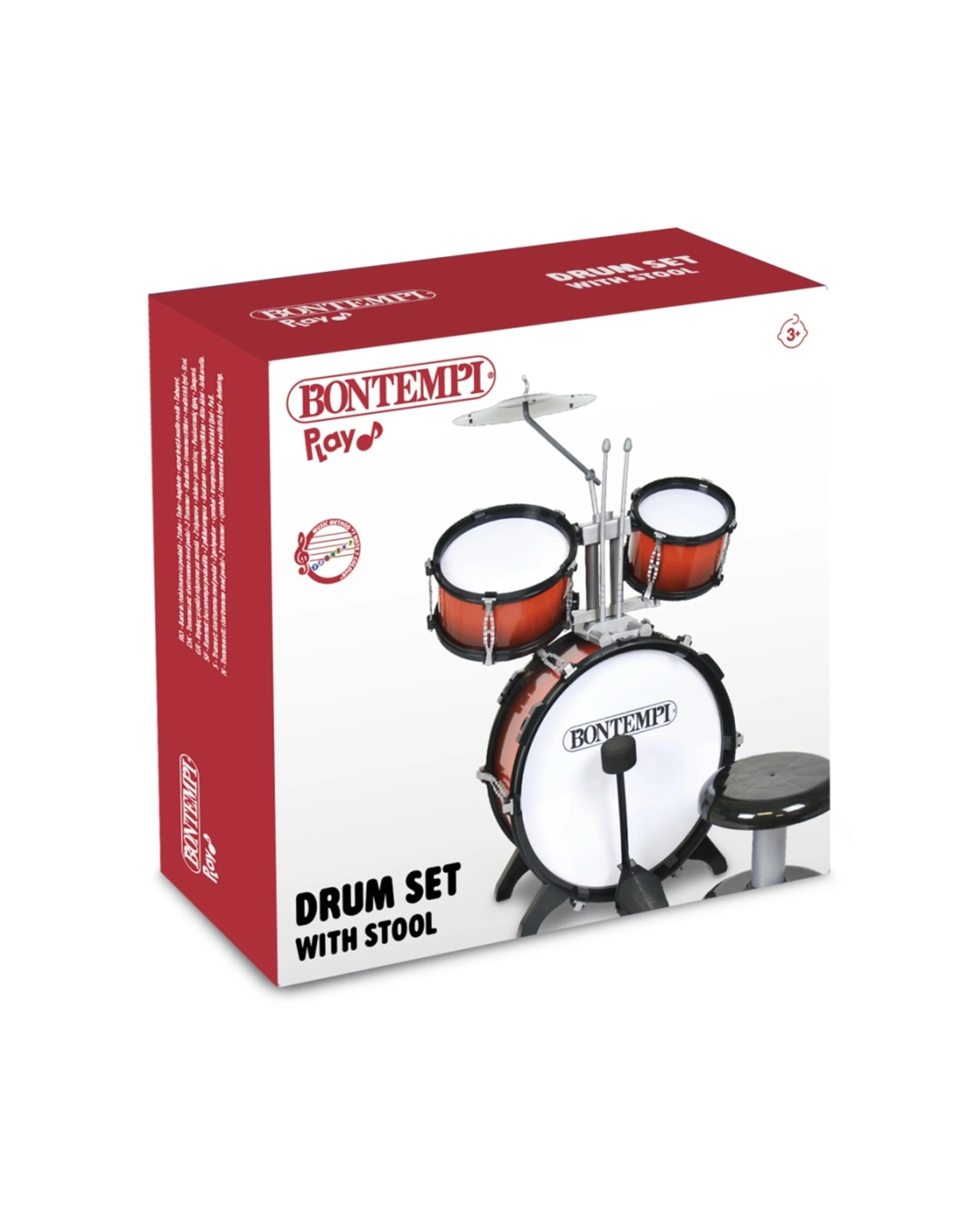 2 Bontempi Drum Set Diameter With 2 Side Drums Cymbal And Stool 330mm - Multi, 2 of 3