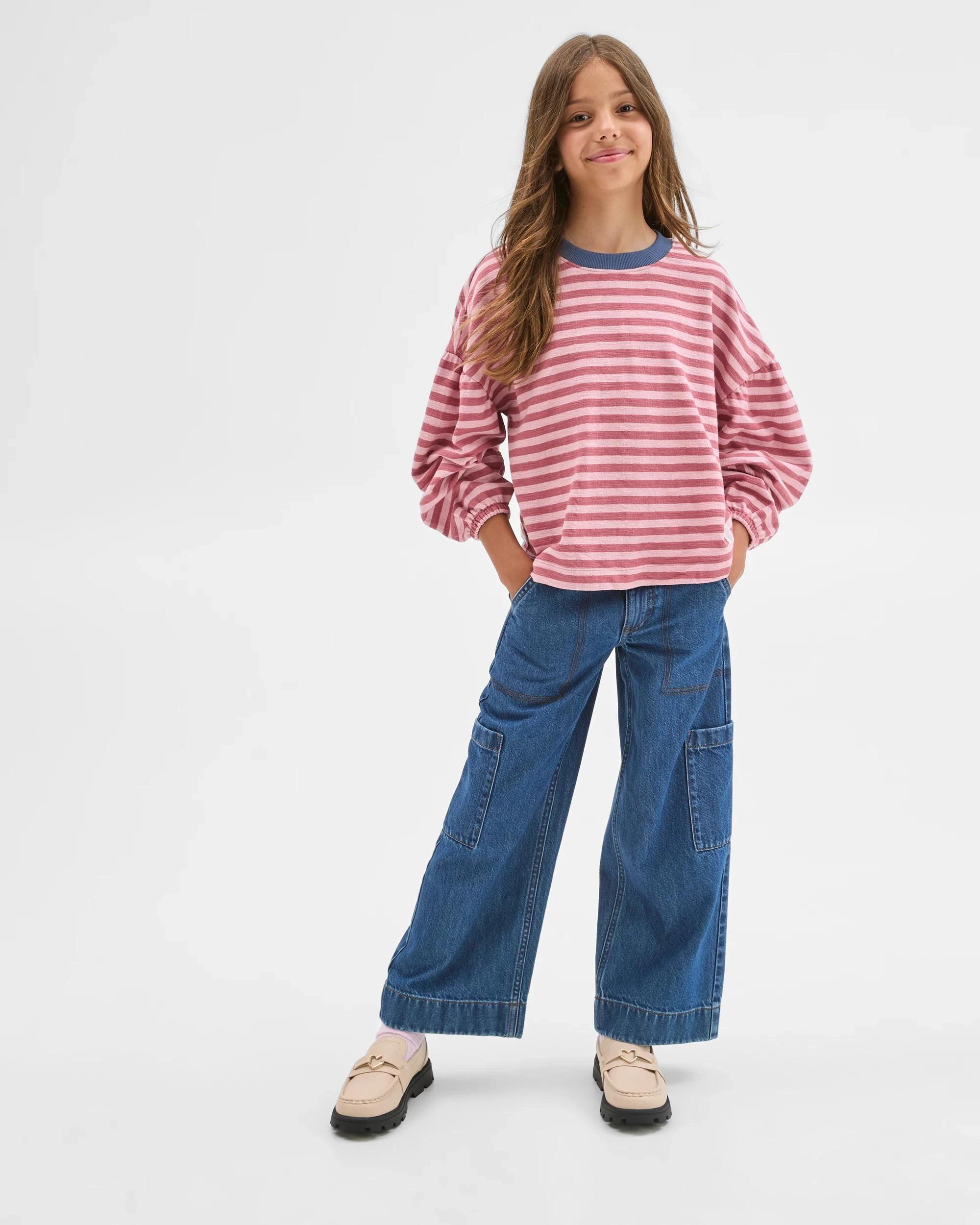 2 Target Kids Australian Cotton Long Balloon Sleeve Striped T-Shirt DUSTY PINK, 2 of 6