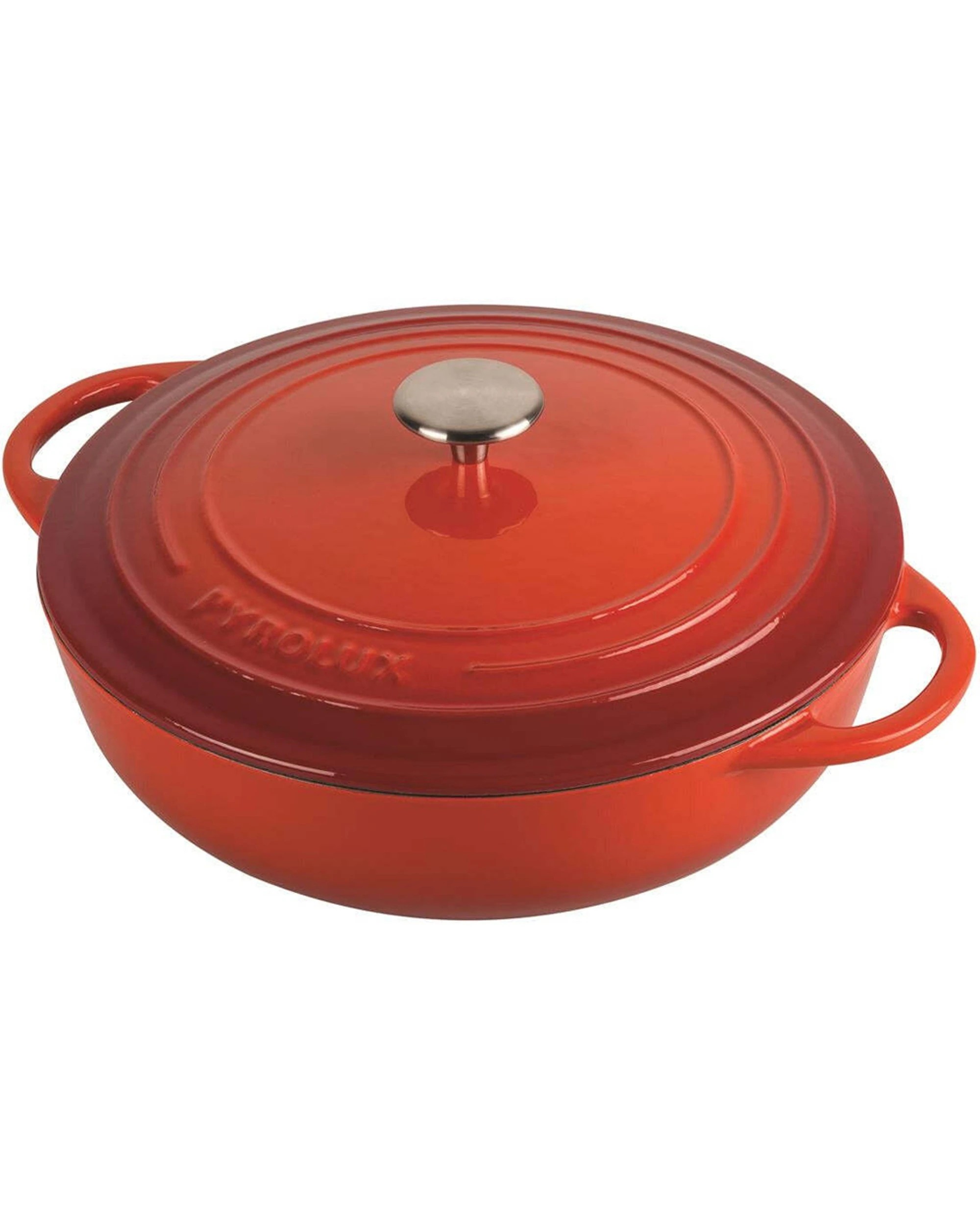 1 Pyrolux Pyrochef 24cm 2.5L Cast Iron Round Low Chef Pan With Lid Oven Safe - Red, 1 of 1