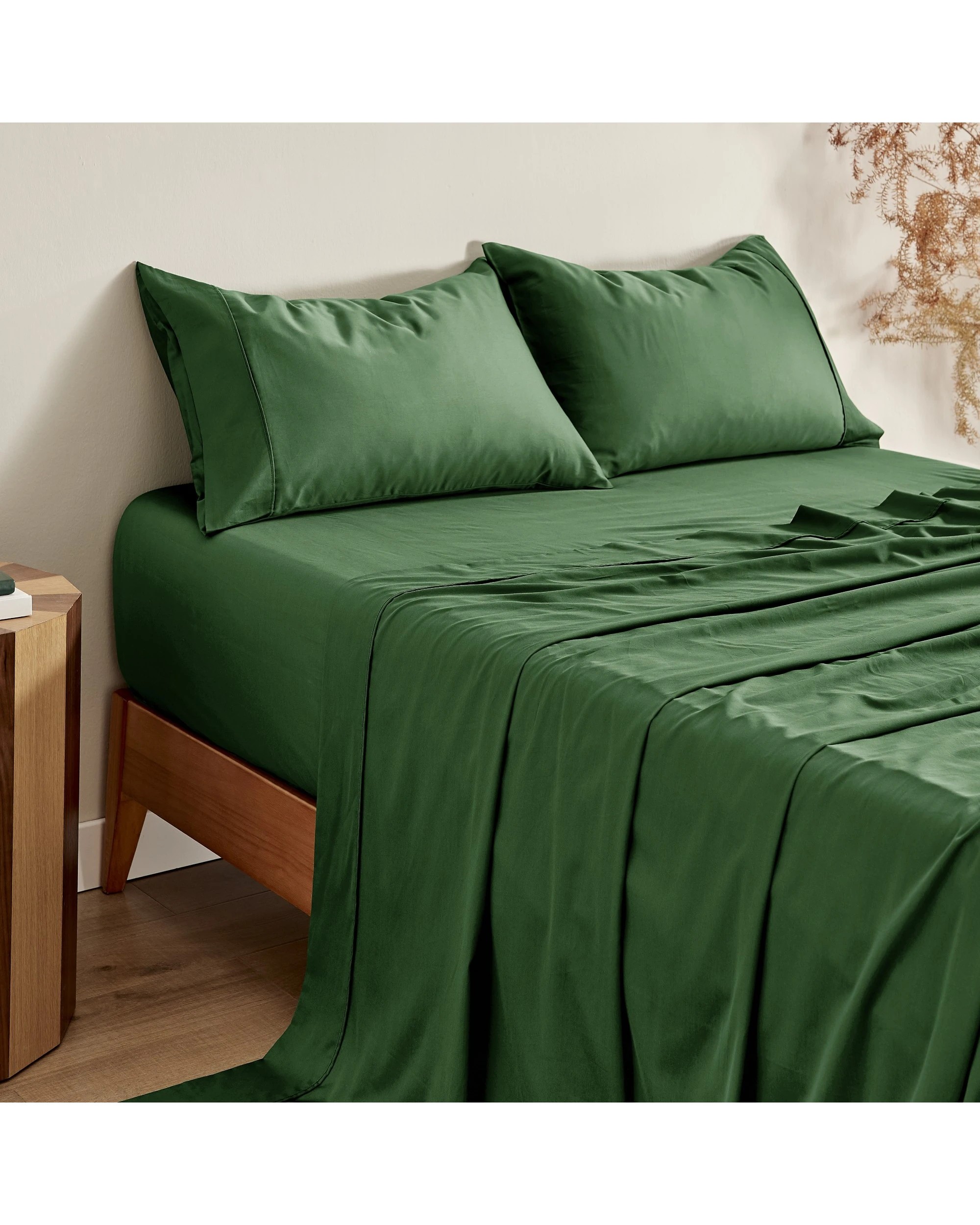 1 Serene 400TC Bamboo Cotton Sateen Sheet Set - King Single Bed - Eden Green, 1 of 6