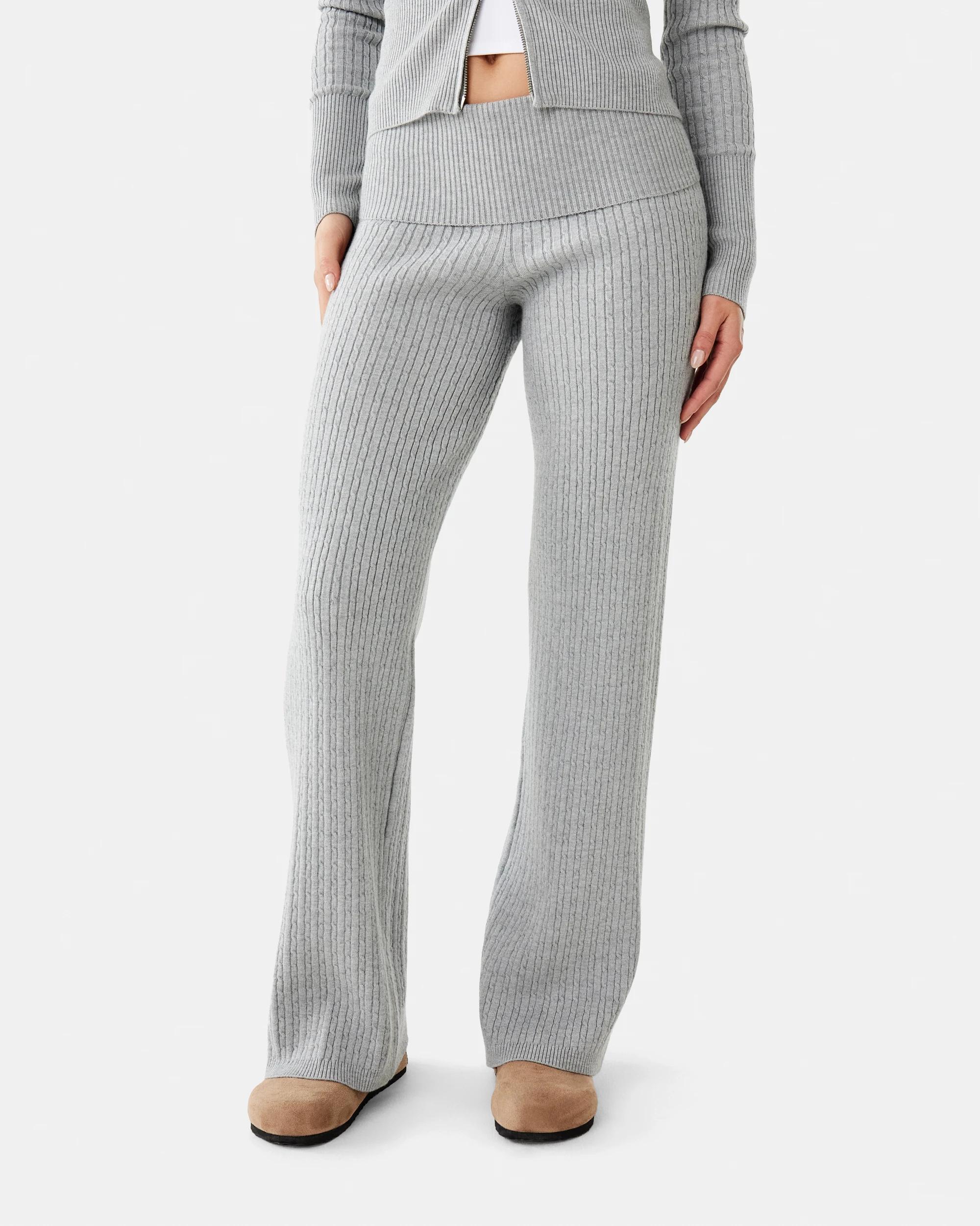 1 True Knit Cable Fold Over Pants Grey Marle, 1 of 8