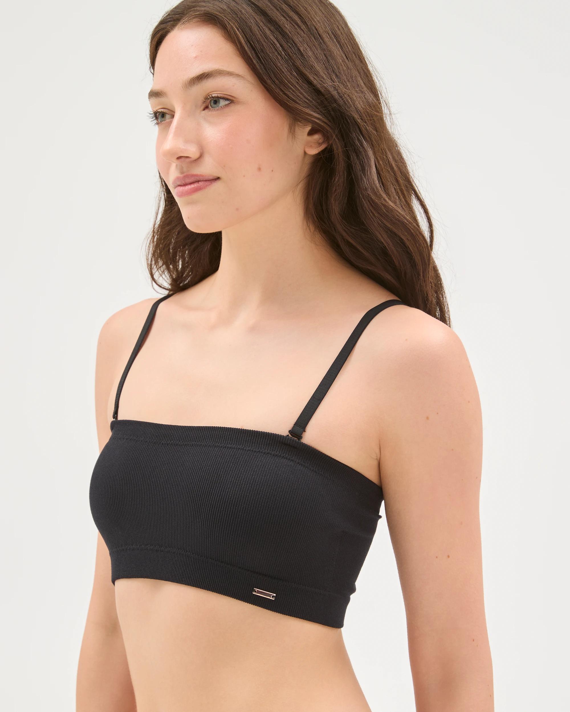 2 Lily Loves Rib Seamfree Bandeau Crop Top BLACK, 2 of 4