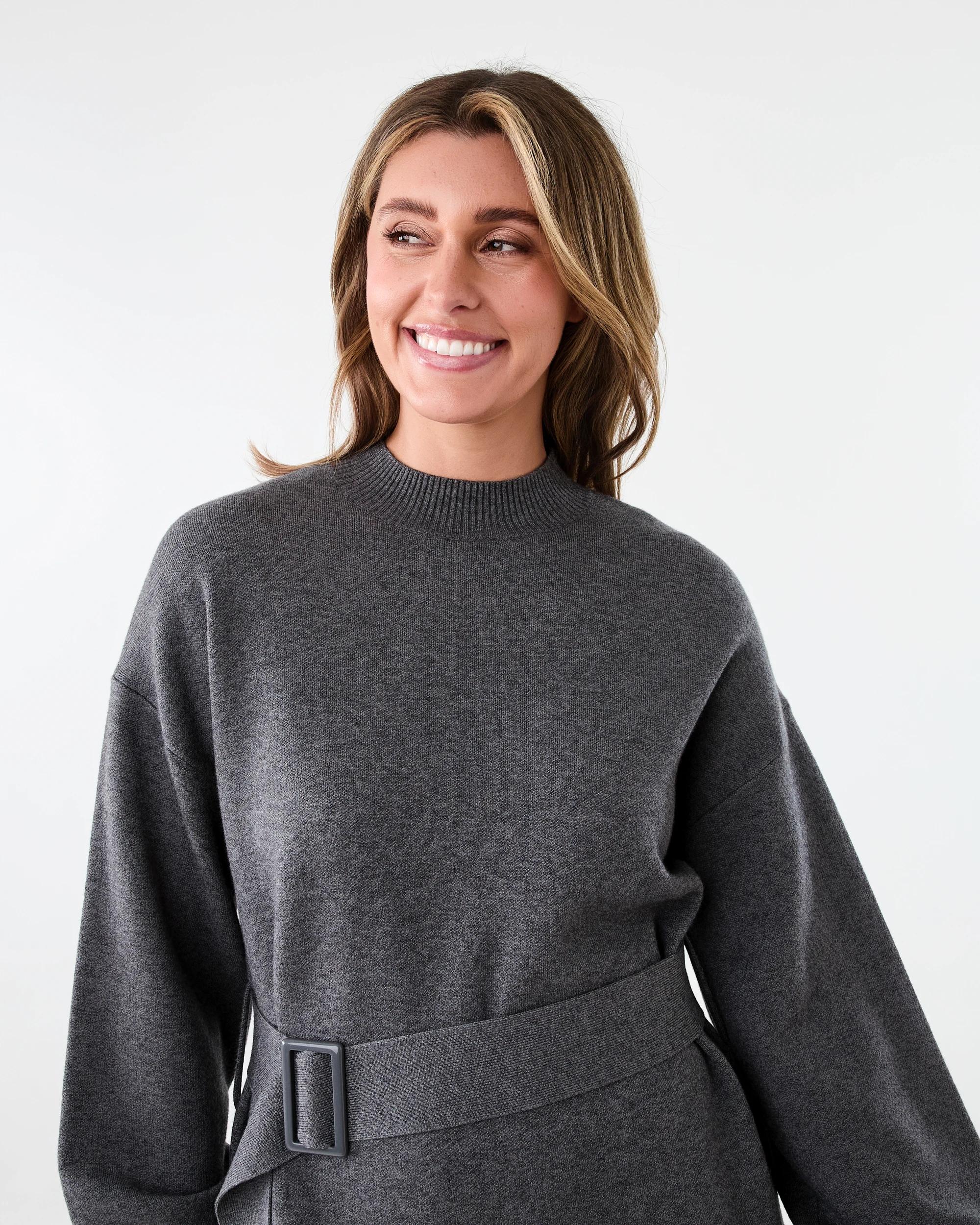4 Long Sleeve True Knit Belted Mini Dress Gry Chmrle, 4 of 7