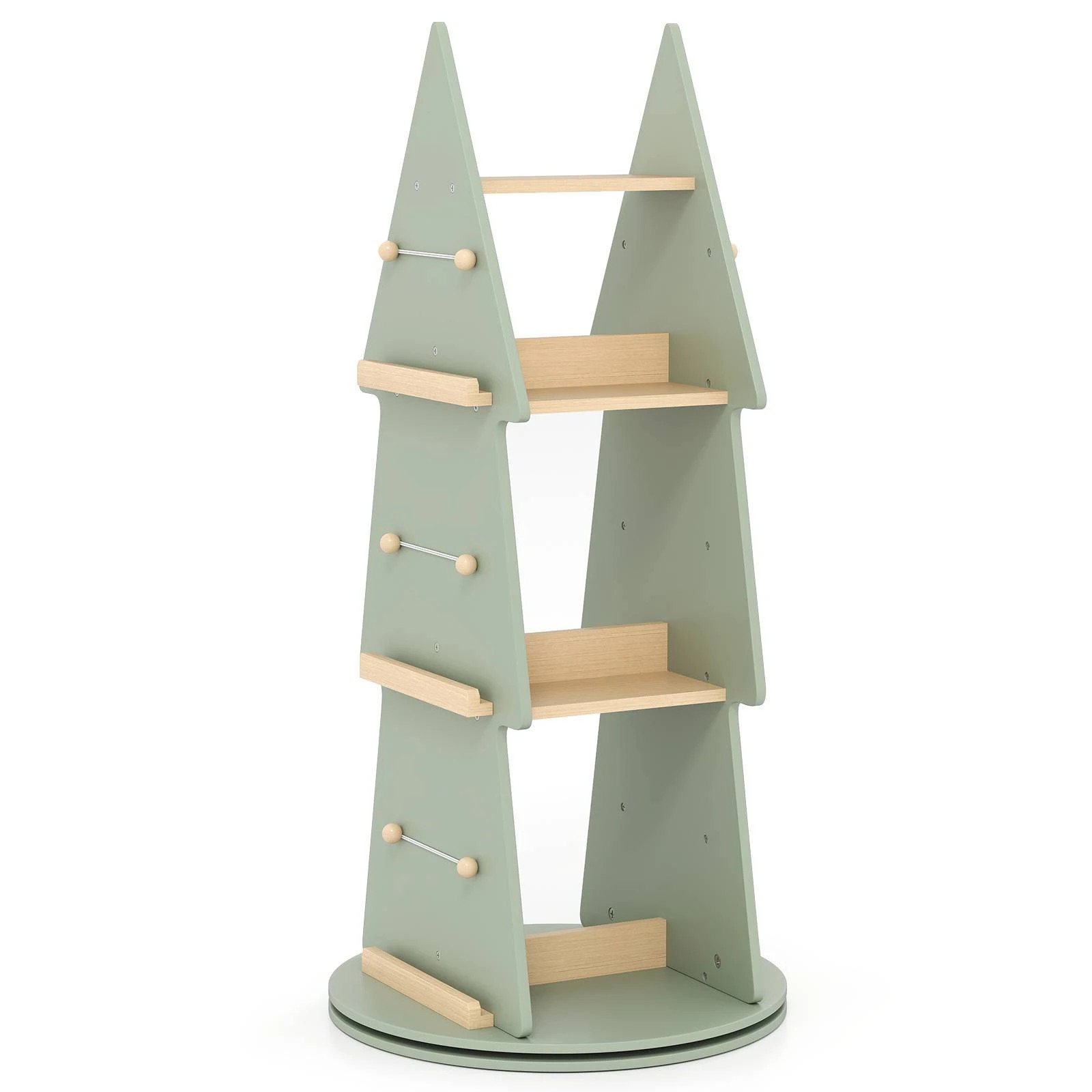 1 Costway 4-Tier Rotating Bookshelf Wood Display Rack - Green, 1 of 1
