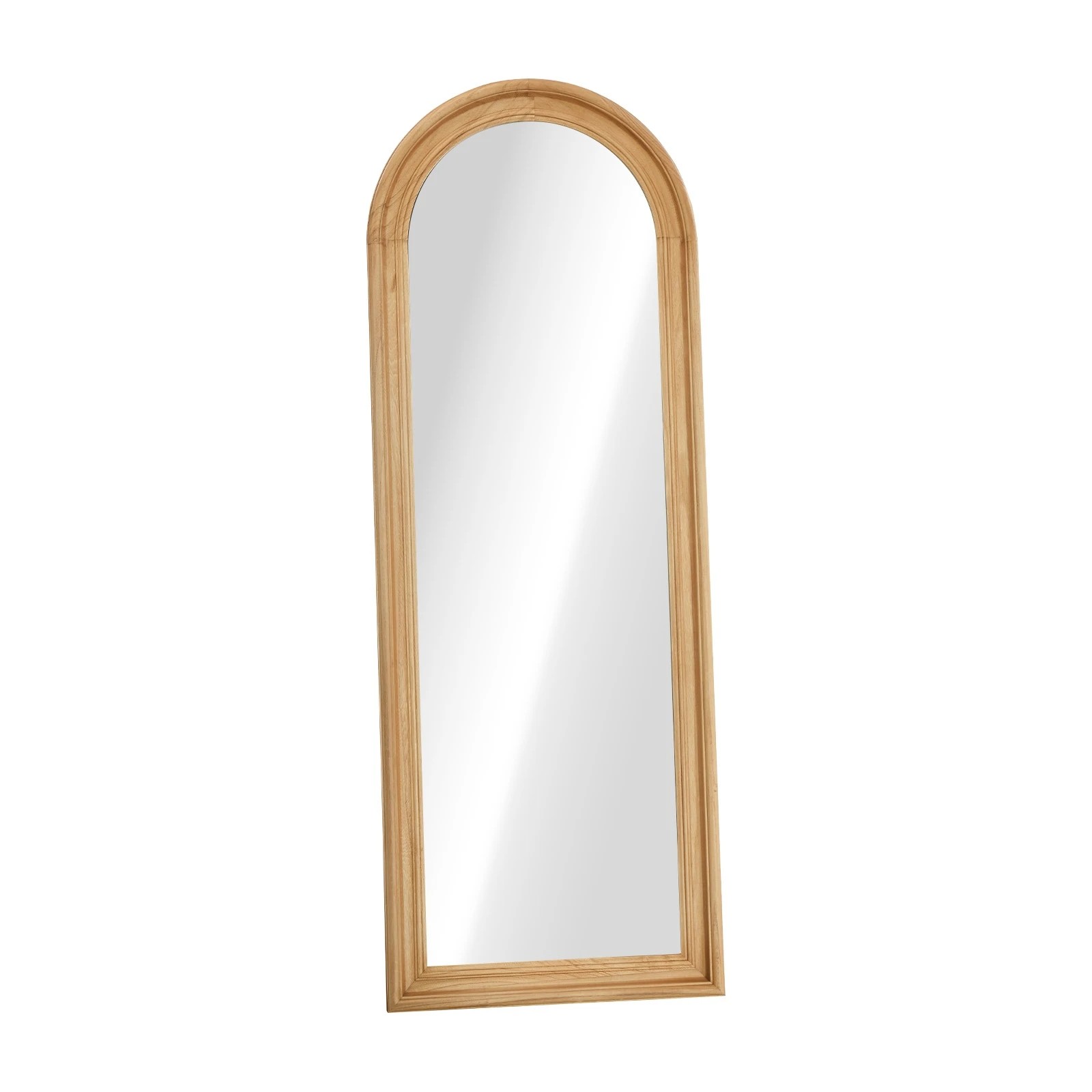 1 Oikiture Full Length Mirror Elegance Arch 165x60cm  Wood Floor Mirrors - Natural, 1 of 10