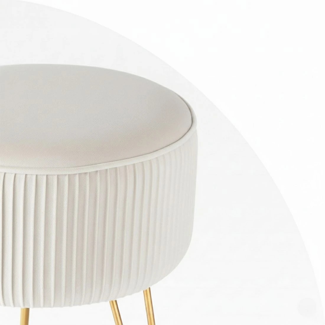 5 Artiss Ottoman Foot Stool Vanity Velvet Round - White, 5 of 6