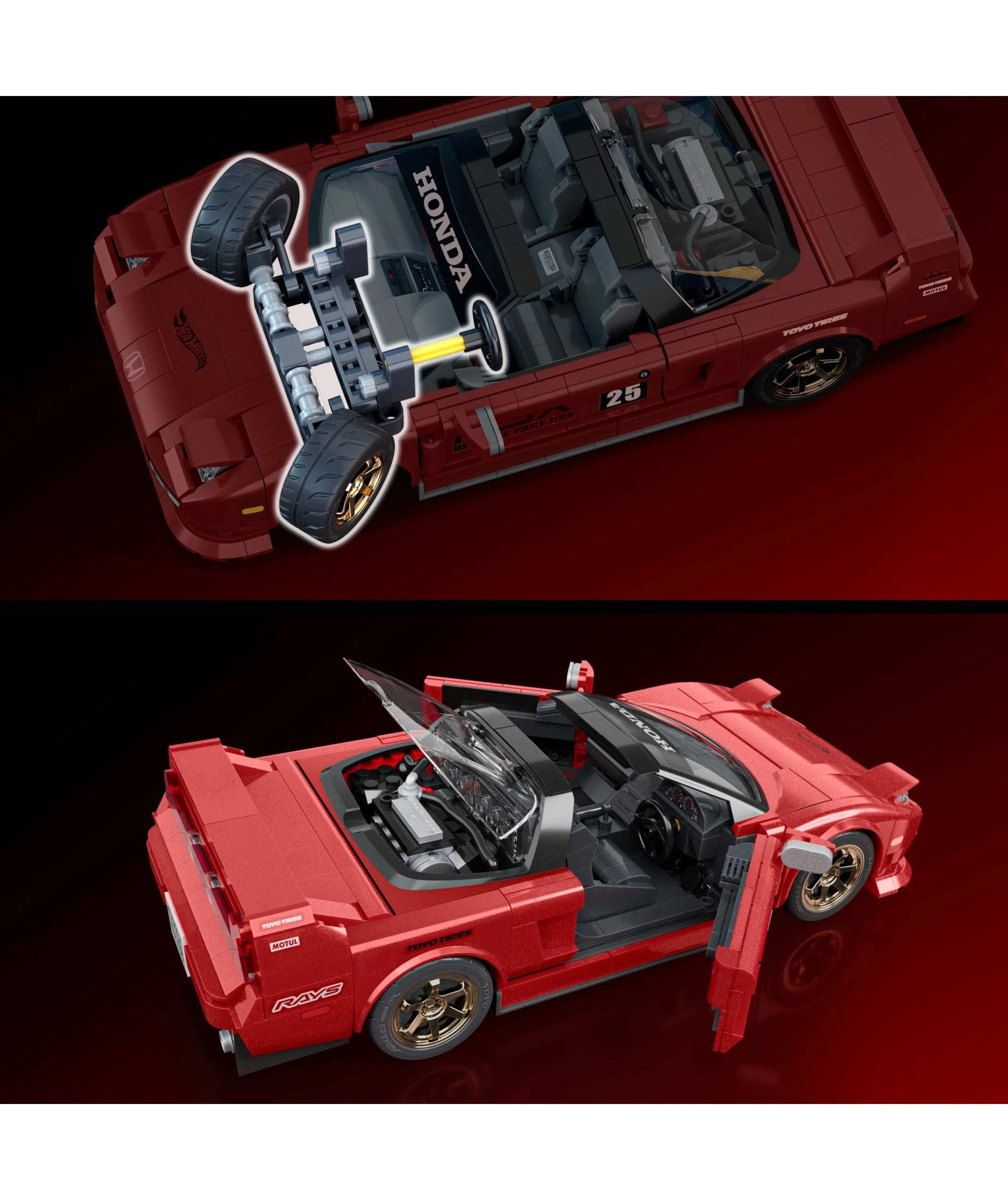 3 Mattel Brick Shop Hot Wheels ’90 Acura NSX Building Toy Kit - Red, 3 of 6