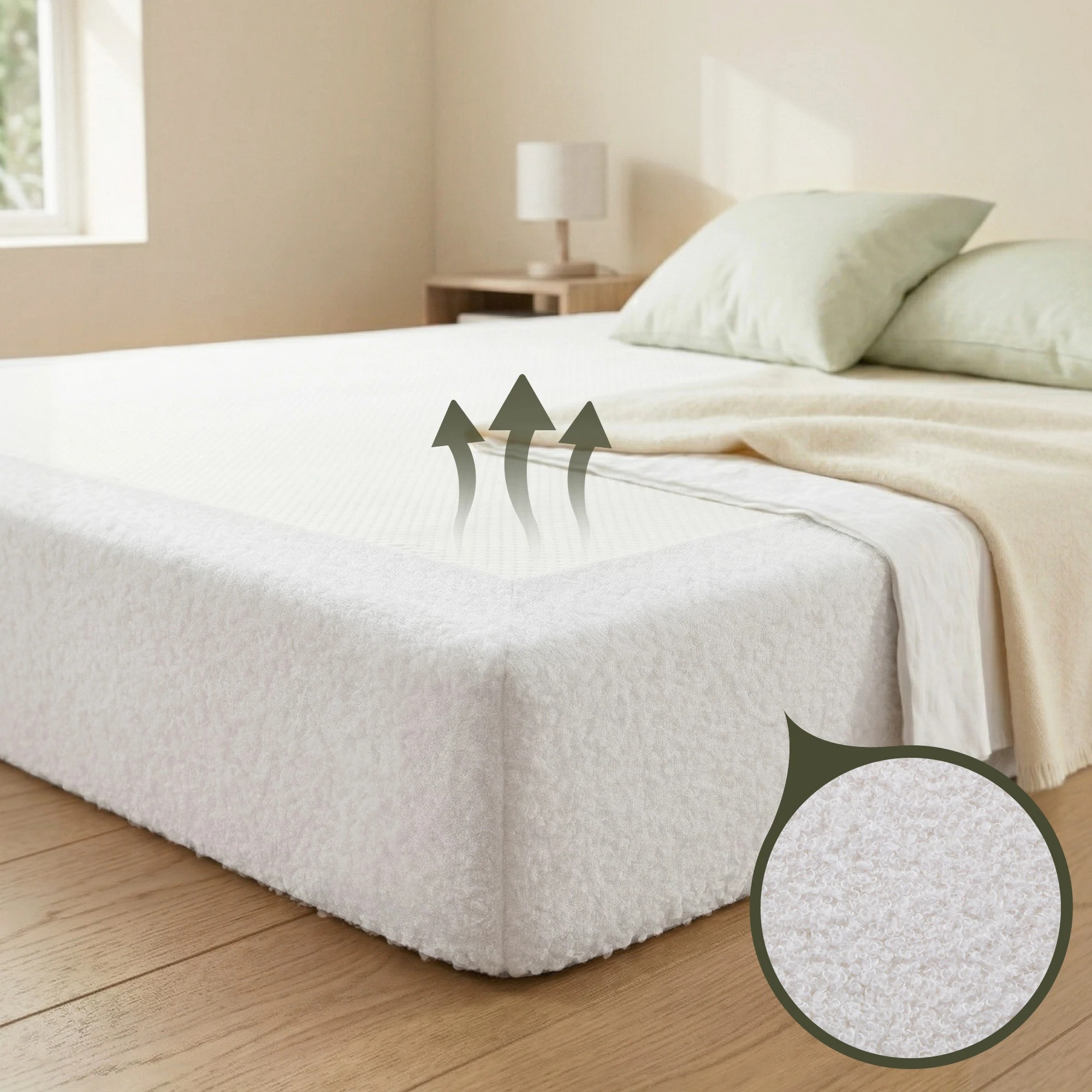 5 Artiss Compression Bed Frame Double Size No Assembly Vacuum High Density Sponge Boucle Cream - White, 5 of 7