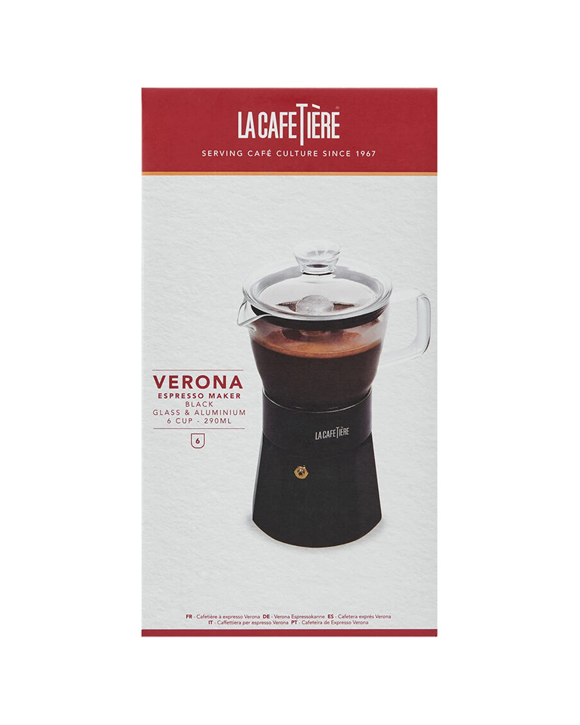 6 La Cafetiere Verona Glass Coffee Espresso Maker Up To 6 Cups 240ml - Black, 6 of 8