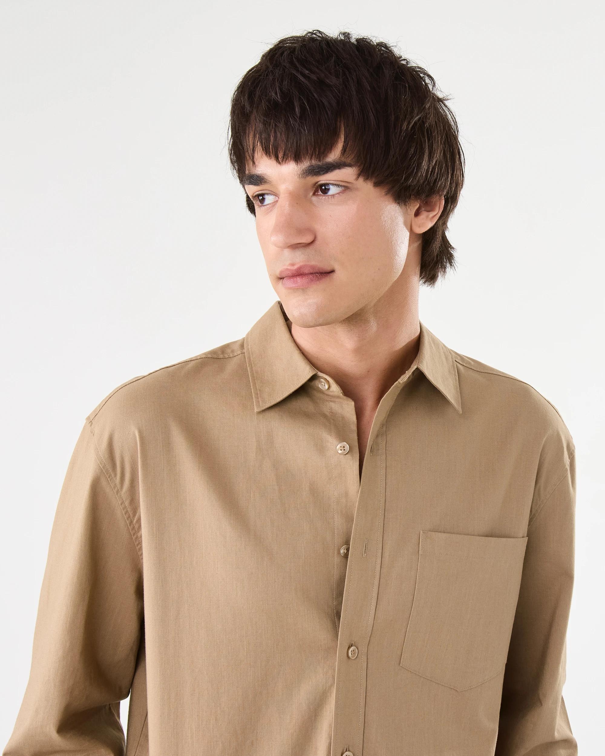 5 Long Sleeve Cotton Linen Shirt UNI BEIGE, 5 of 7