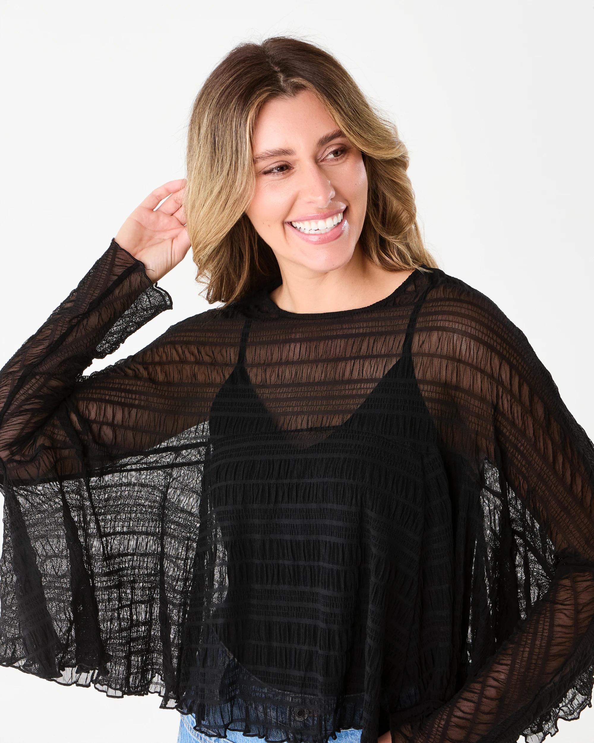 4 Long Sleeve Cape Top Black, 4 of 6
