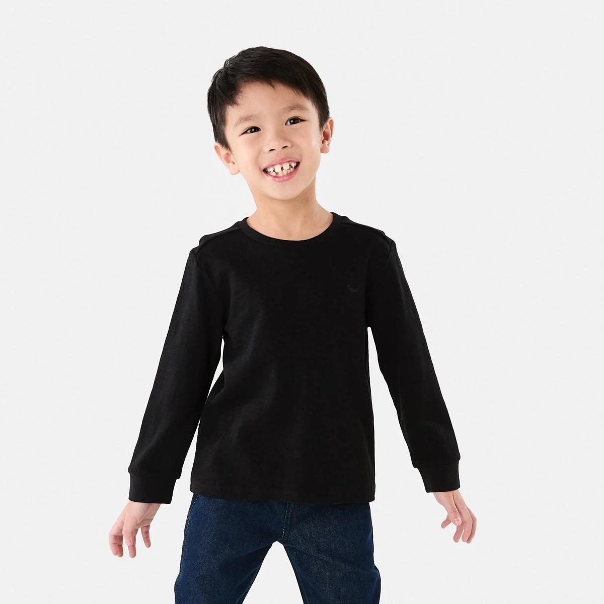 1 Long Sleeve Textured T-shirt Blk Dino, 1 of 8