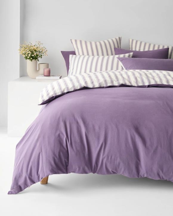Arlo Cotton Stonewash Quilt Cover Set - Super King Bed - Purple