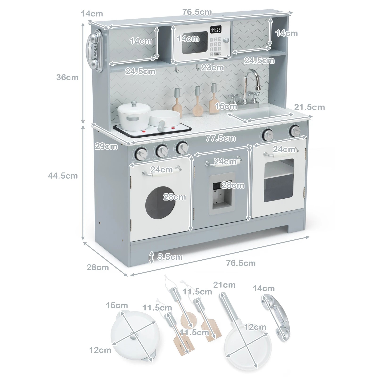 2 Costway Kitchen Set Wooden Pretend Play Toy w/Food Utensils, 2 of 2