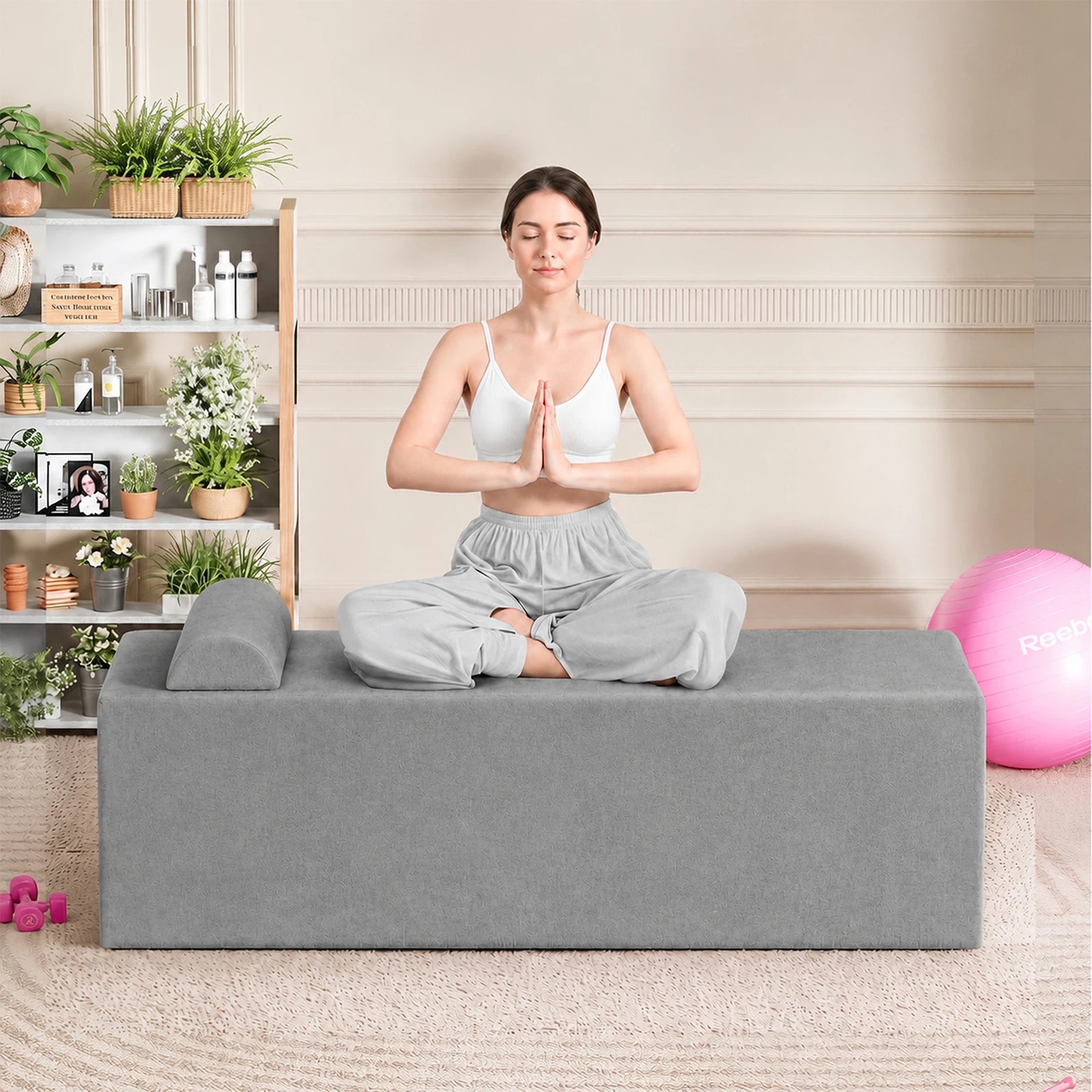 6 Advwin Convertible Yoga Chair Chaise Lounge with Suede Cover Detachable Mat - Grey, 6 of 7
