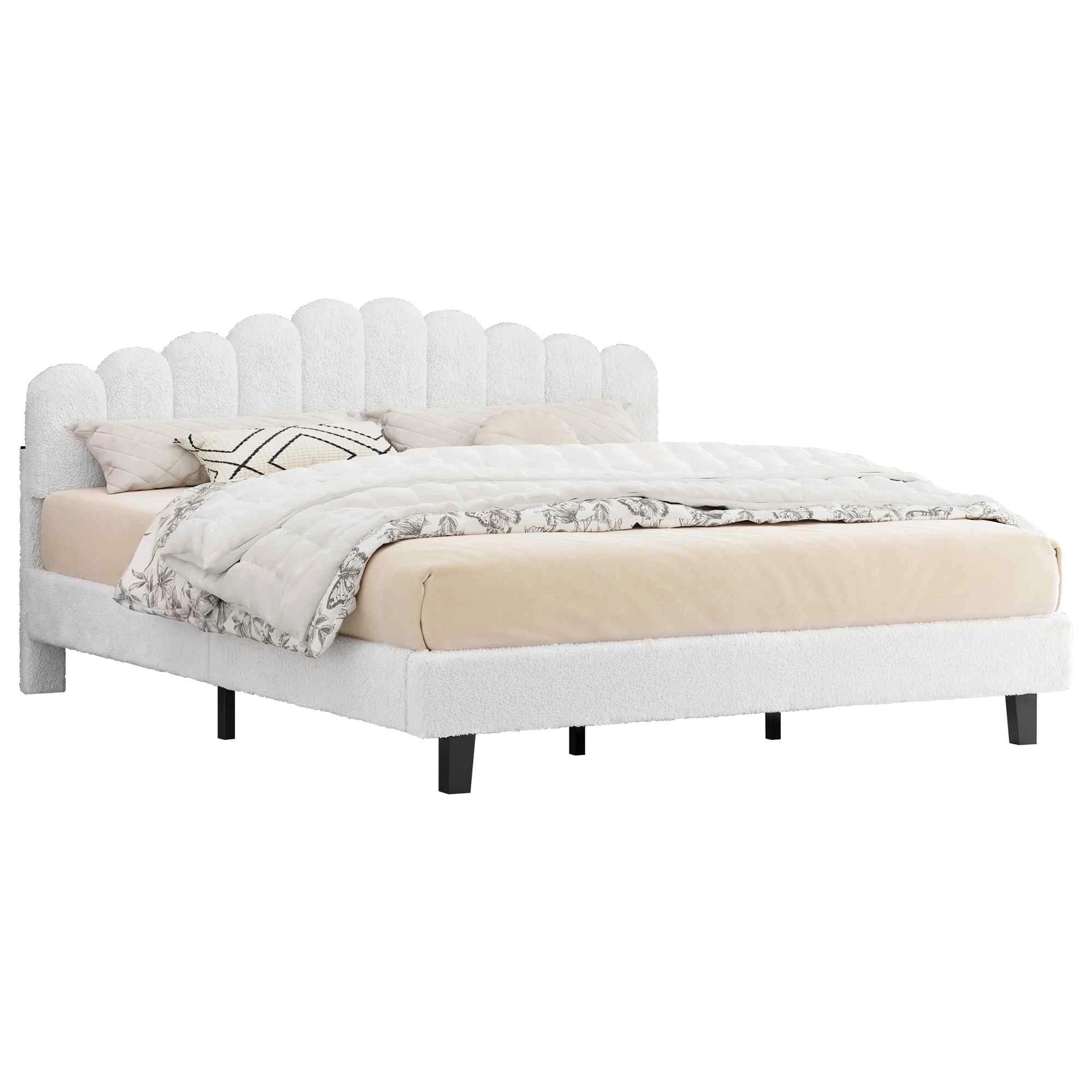1 Alfordson Bed Frame King Size Boucle Mattress Base - White, 1 of 10