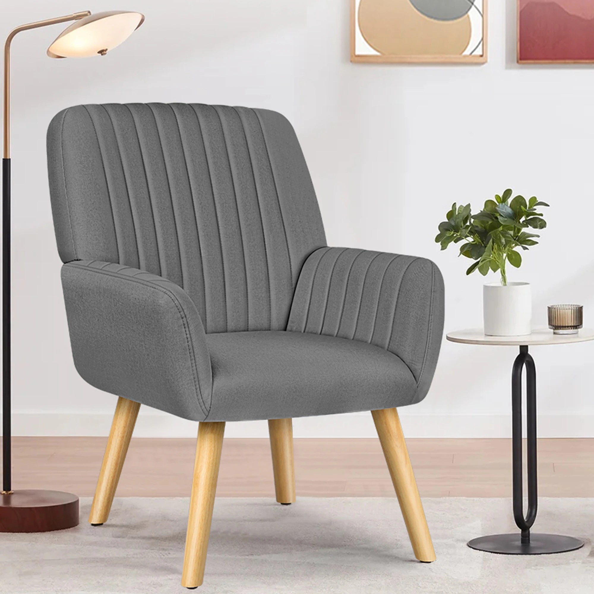 3 Alfordson Armchair Lounge Chair Upholstered Accent Chair Sofa Couch Light - Light Grey, 3 of 9
