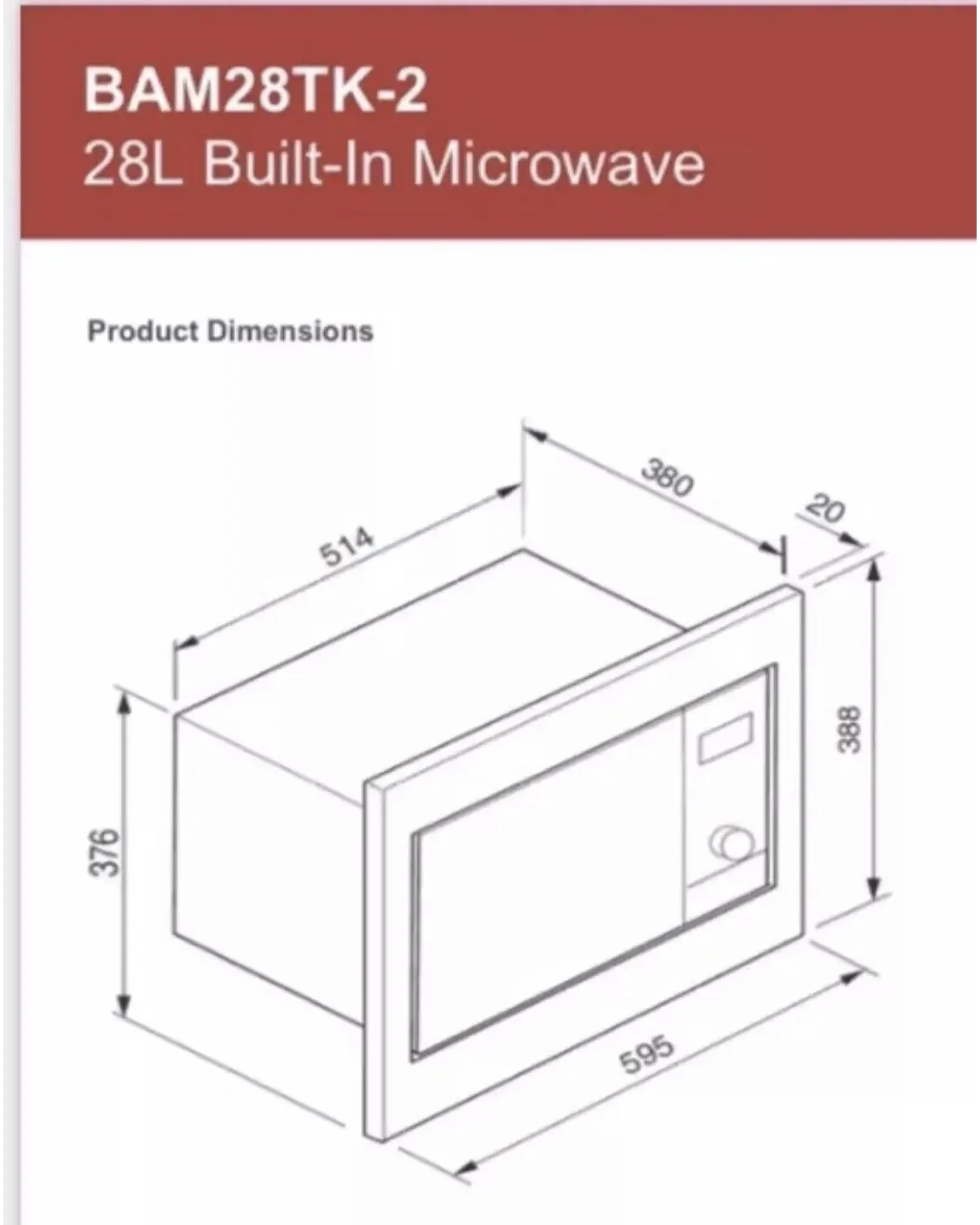 4 Baumatic Built-In Stainless Steel Microwave 28 Litre 900W - BAM28TK-2, 4 of 5