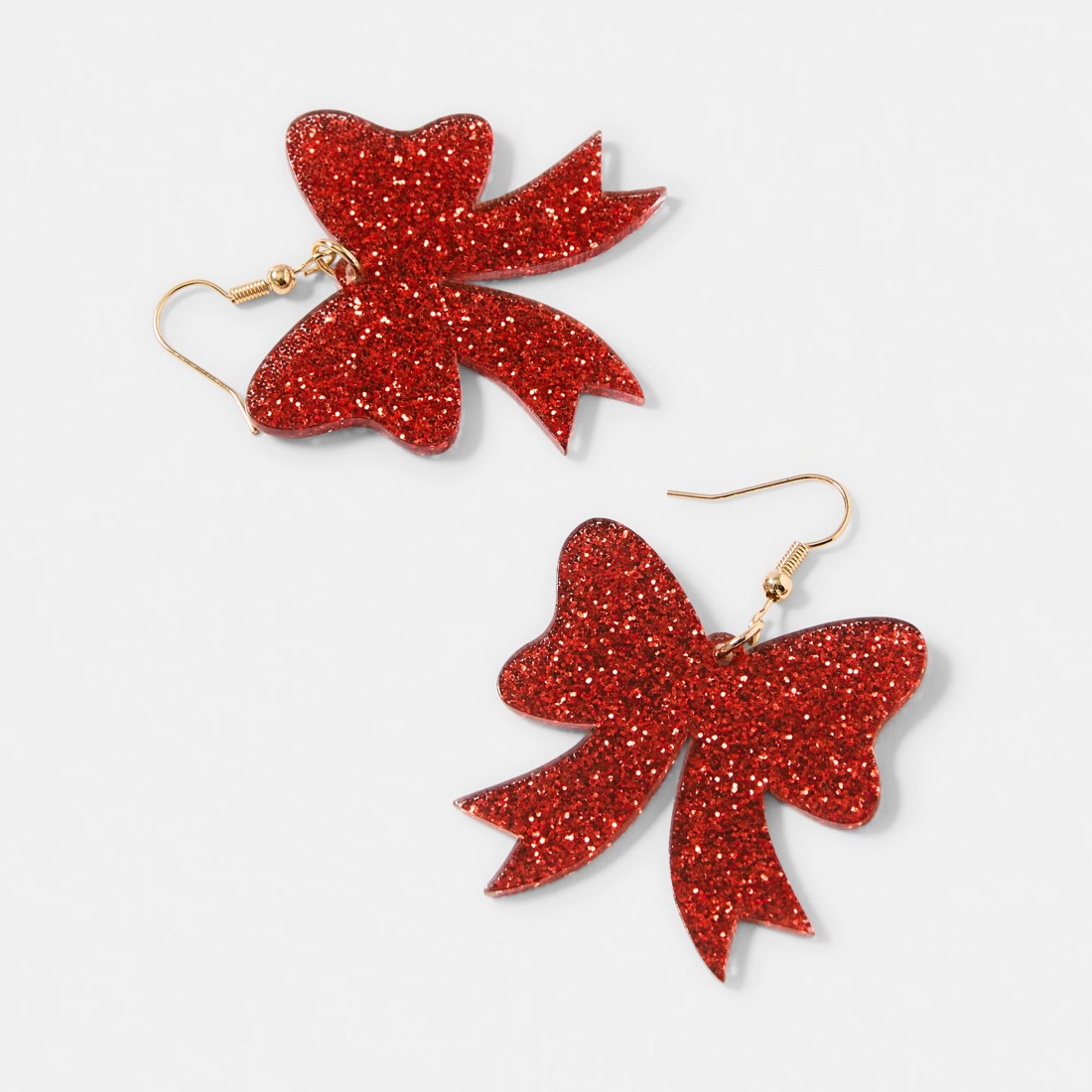 3 Christmas Acrylic Bow Earrings - Red and Gold Tone, 3 of 5