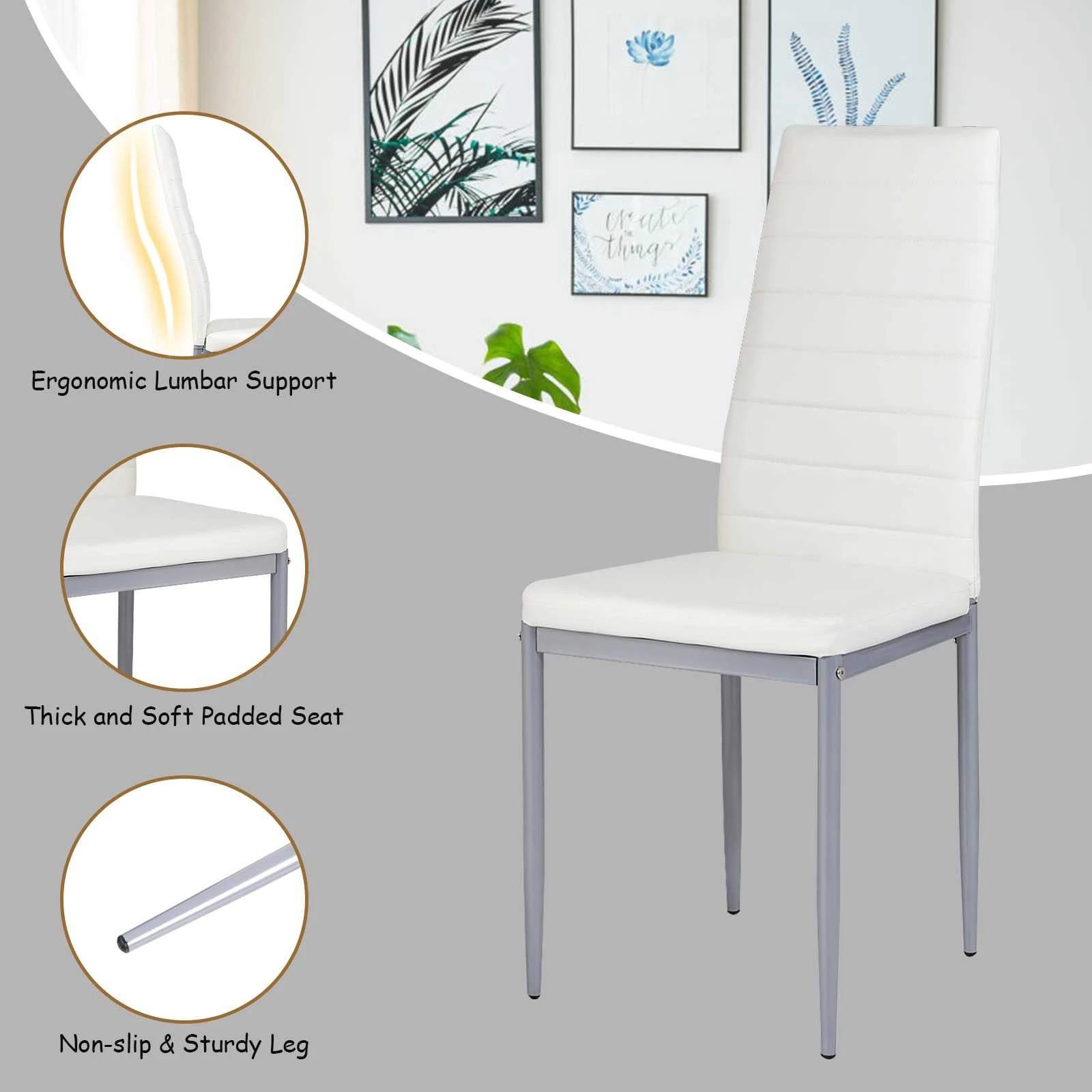 5 Costway 4x PVC Leather Dining Chairs Upholstered Armless Seat, 5 of 9
