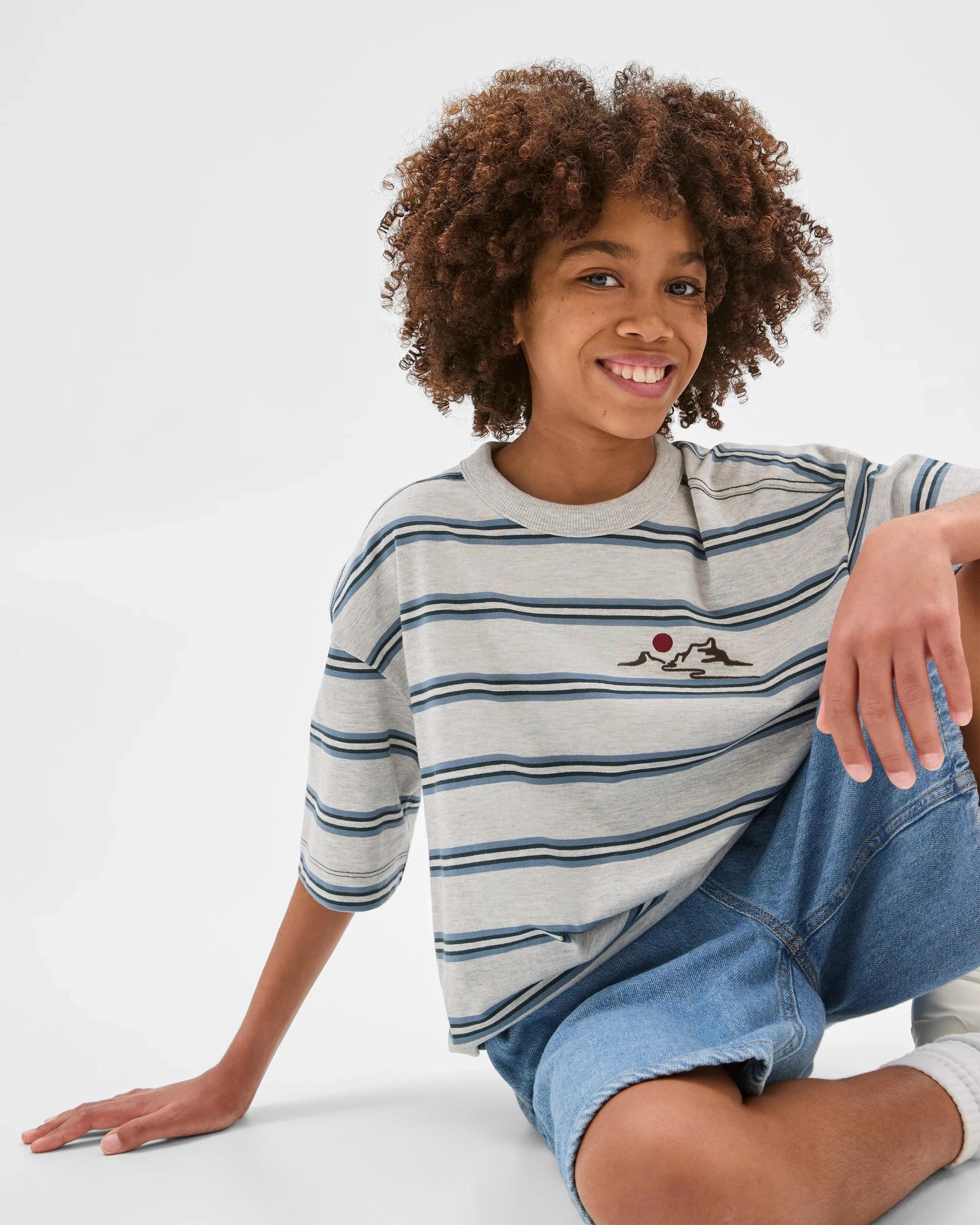 1 Target Kids Australian Cotton Stripe T-Shirt GREY MARLE, 1 of 7