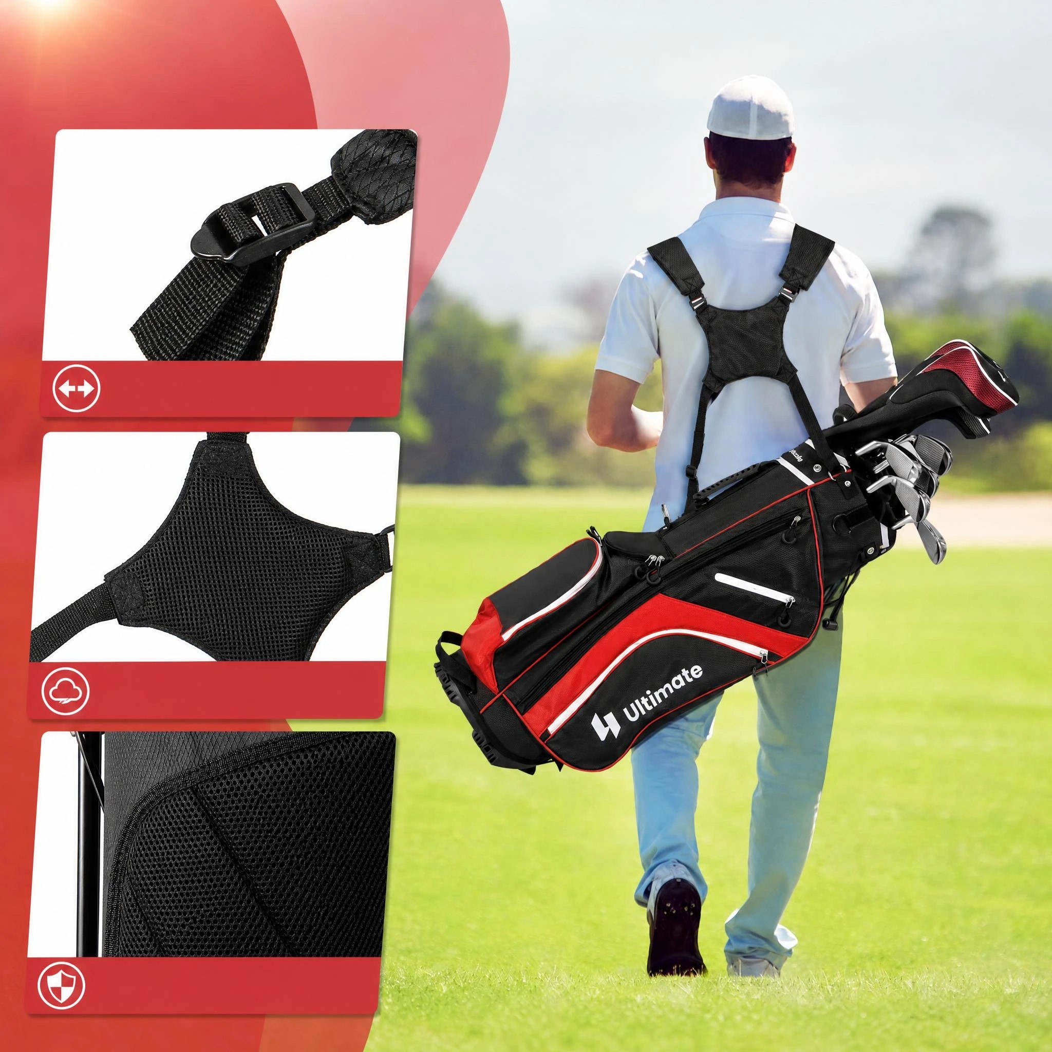 7 Costway Golf Stand Bag Portable Golf Cart Bag Travel Bag w/14 Full Length Dividers & Rain Hood, 7 of 9