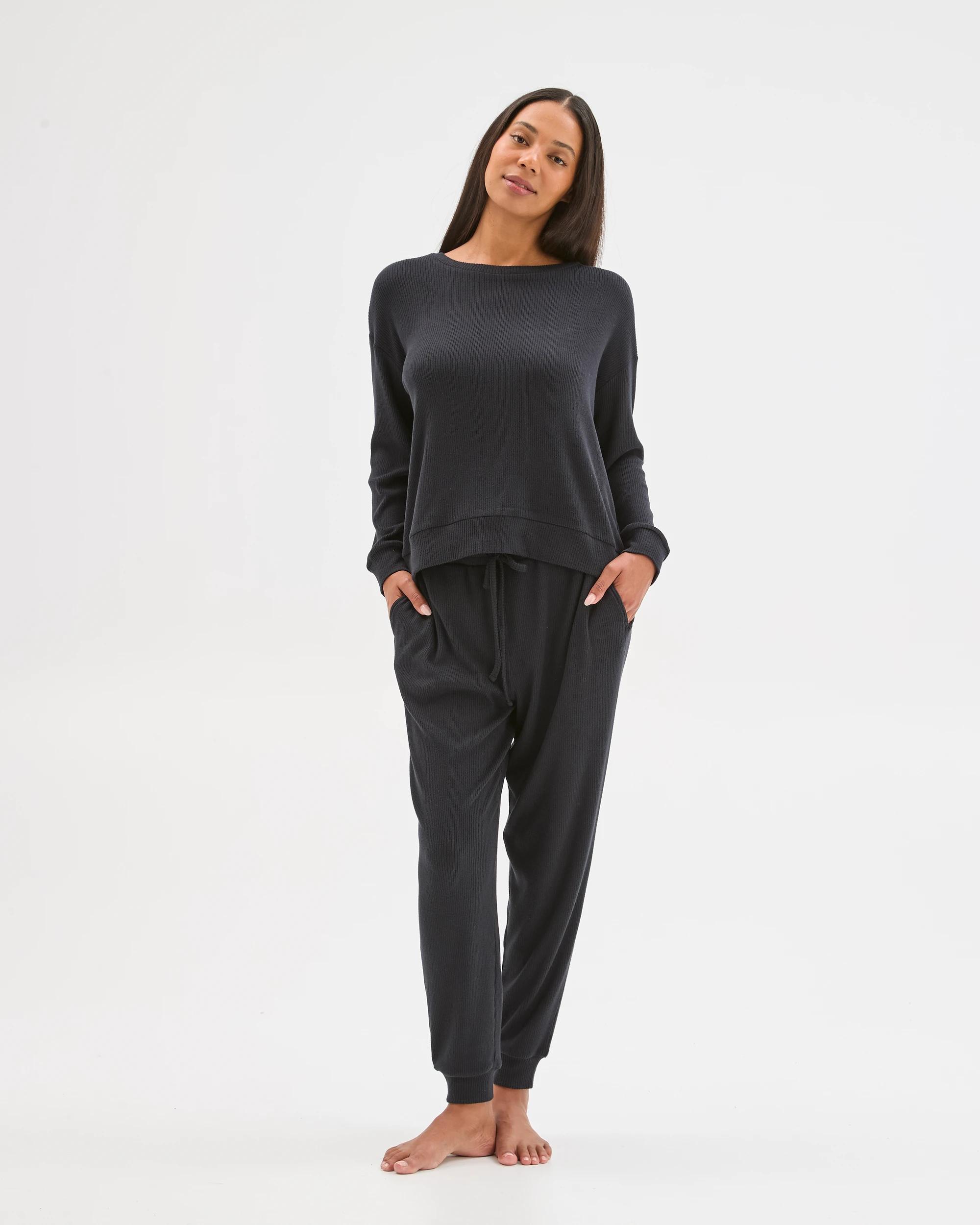 1 Target Woman Cosy Rib Crew Neck Sleep Top BLACK, 1 of 6