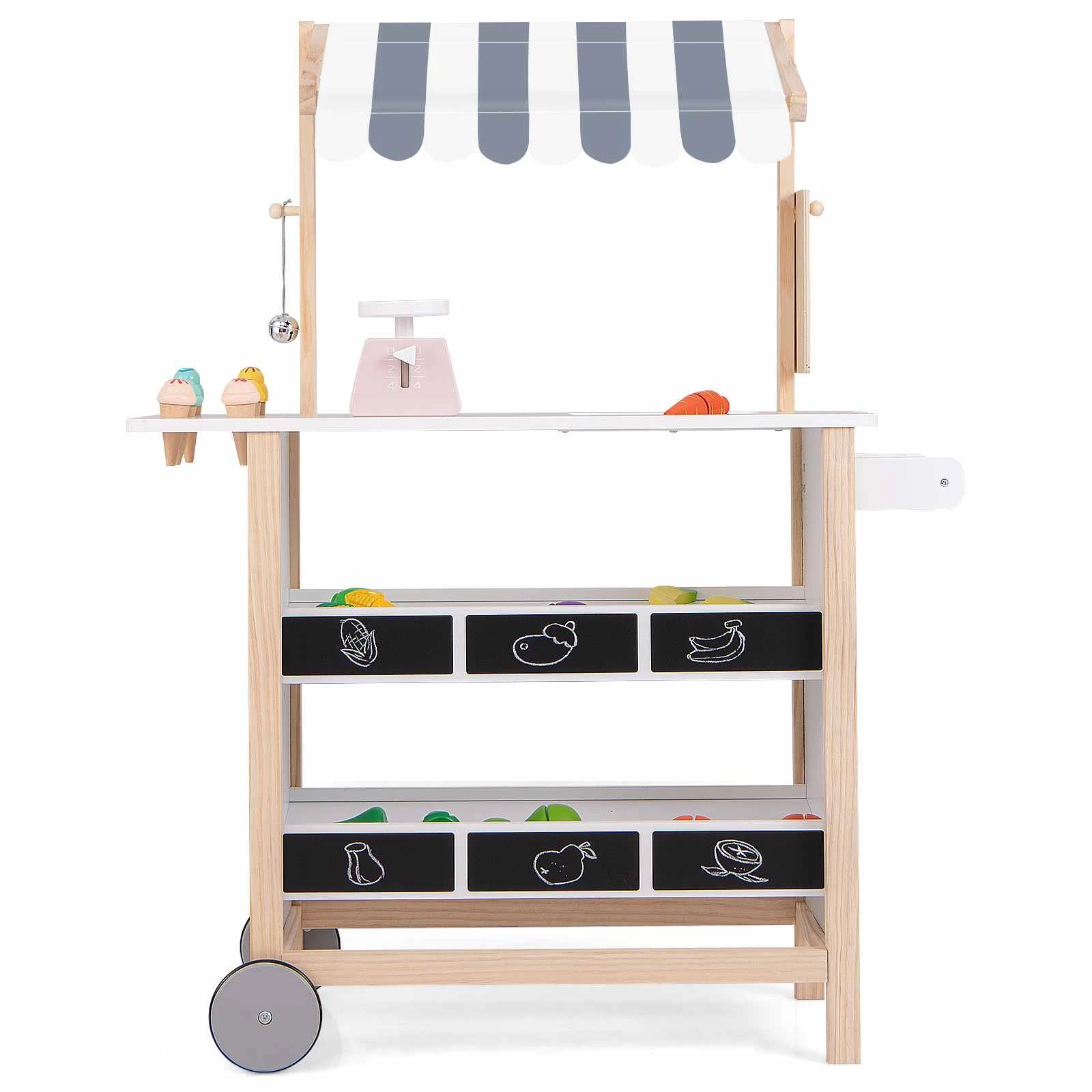 1 Costway Ice Cream Cart Farmers Market Stand w/Chalkboard & Storage - White, 1 of 3